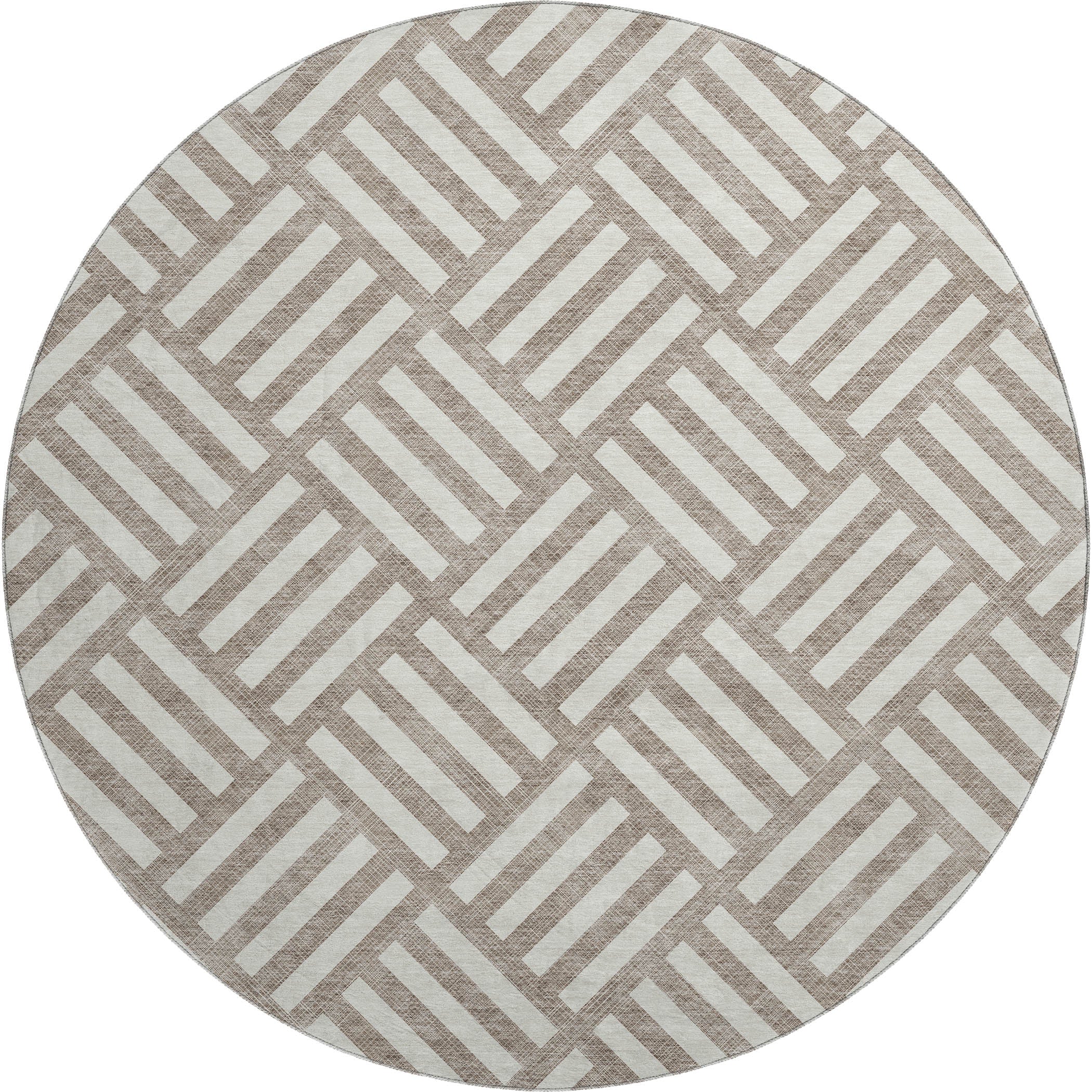 Kathmandu Machine Washable Transitional Taupe Brown Rug 8' x 8' #shape_Round