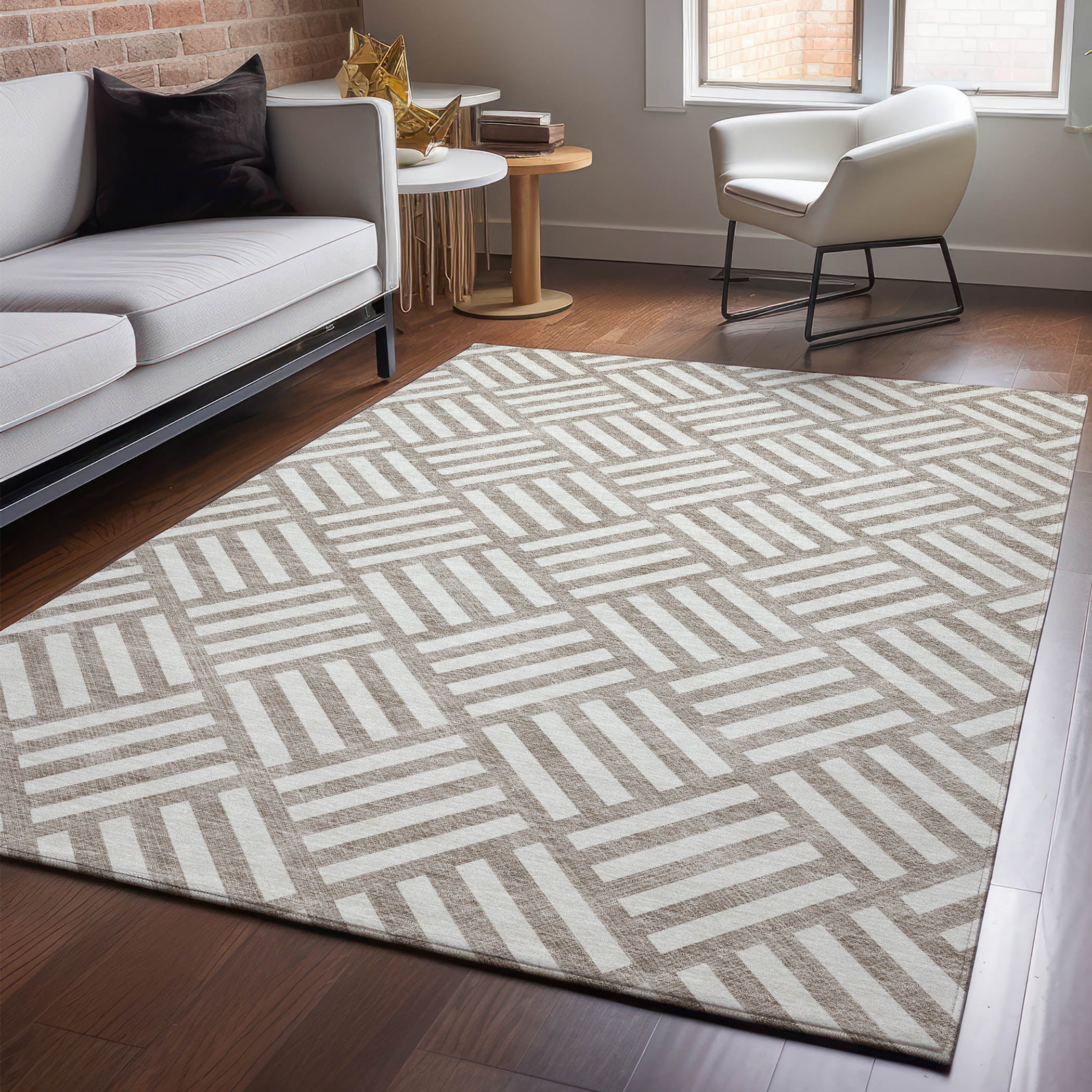 Kathmandu Machine Washable Transitional Taupe Brown Rug 2'6" x 3'10" #shape_Rectangle
