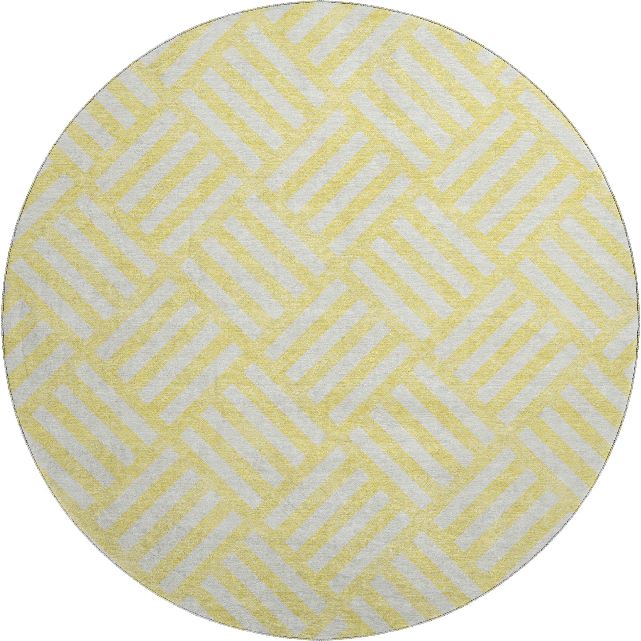 Kathmandu Machine Washable Transitional Yellow Gold Rug 8' x 8' #shape_Round