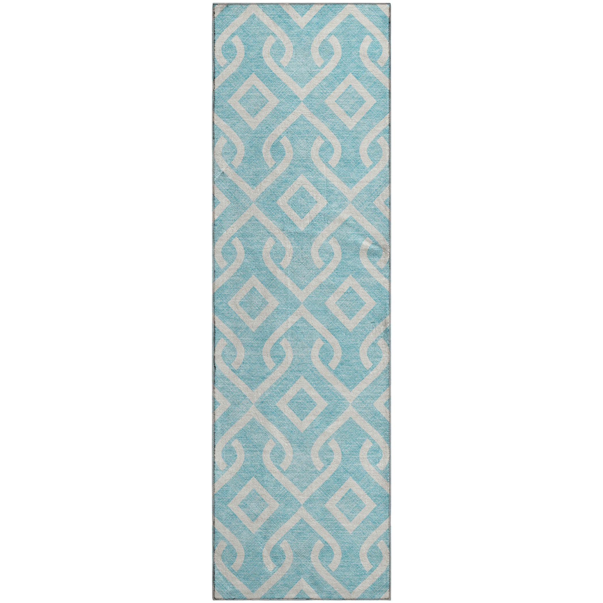 Mostar Machine Washable Transitional Aqua Teal Rug 2'3" x 7'6" #shape_Runner