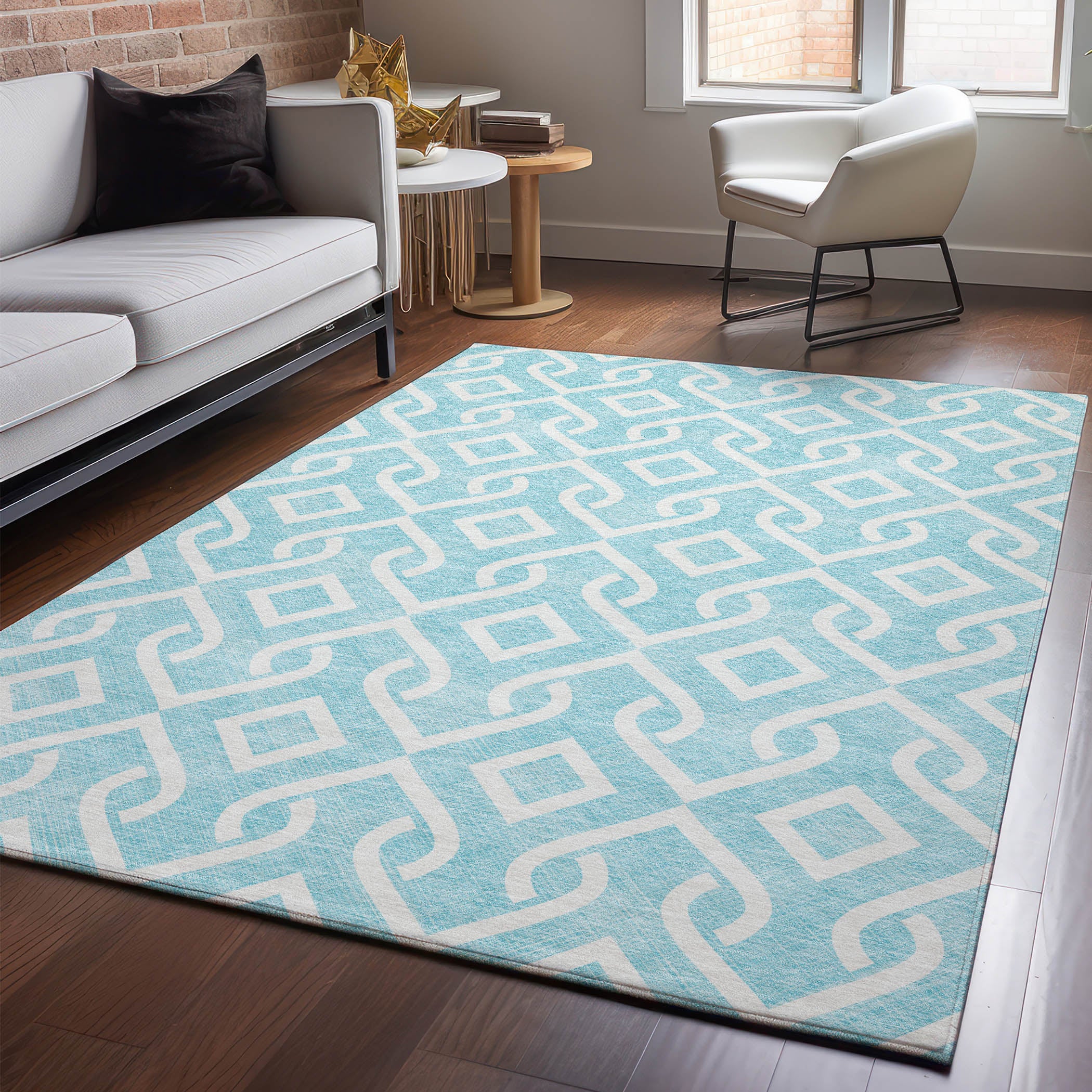 Mostar Machine Washable Transitional Aqua Teal Rug 2'6" x 3'10" #shape_Rectangle