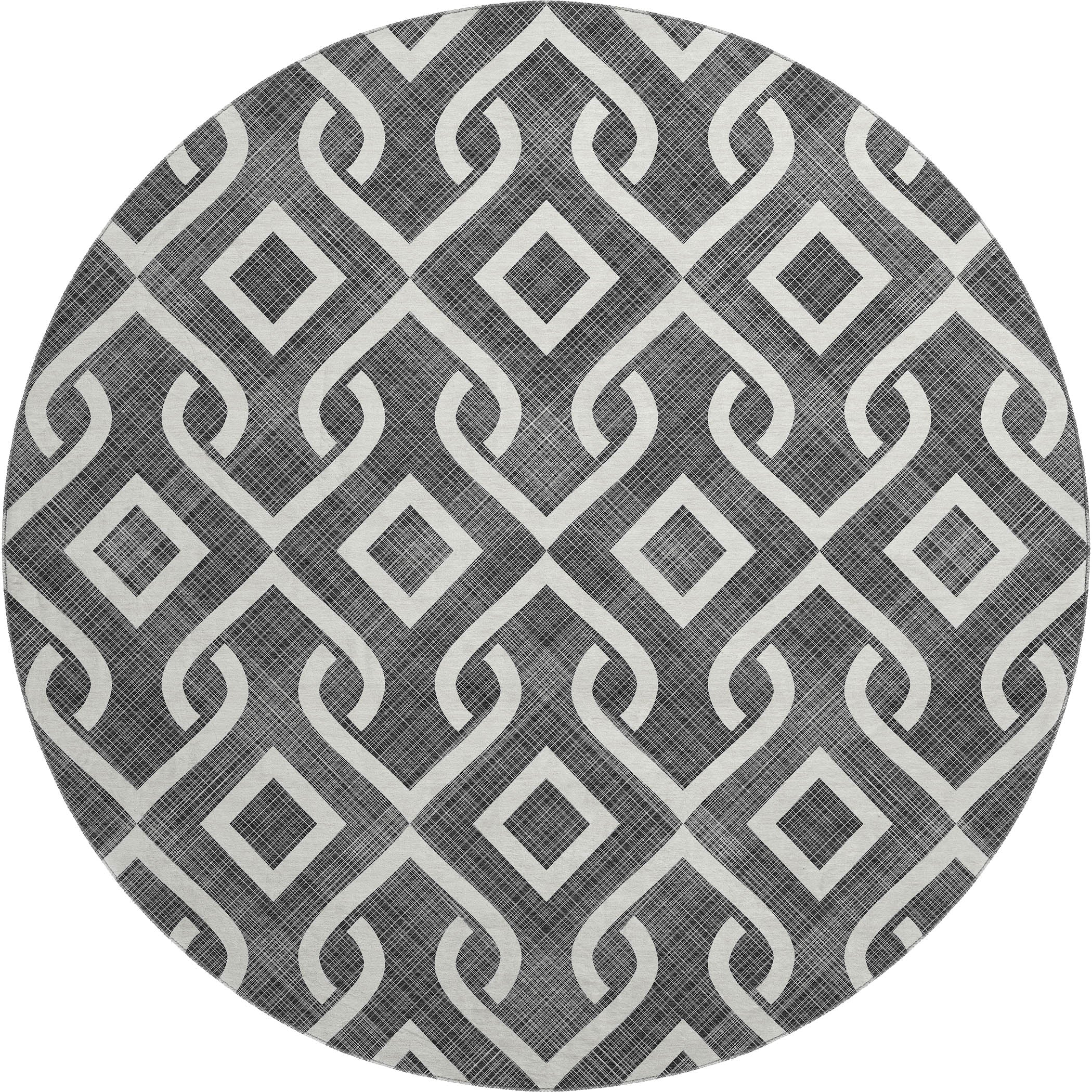 Mostar Machine Washable Transitional Black Rug 8' x 8' #shape_Round
