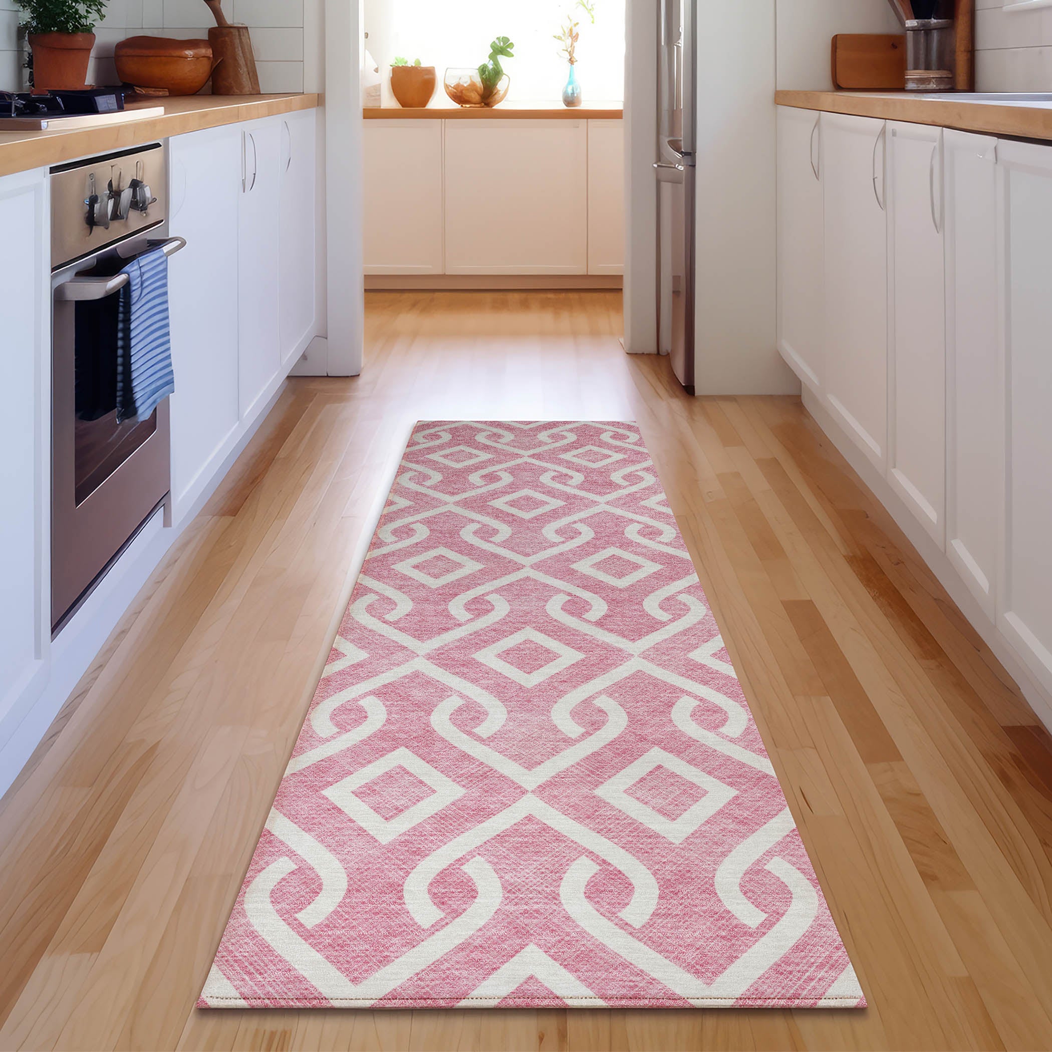 Mostar Machine Washable Transitional Blush Pink Rug 2'3" x 7'6" #shape_Runner