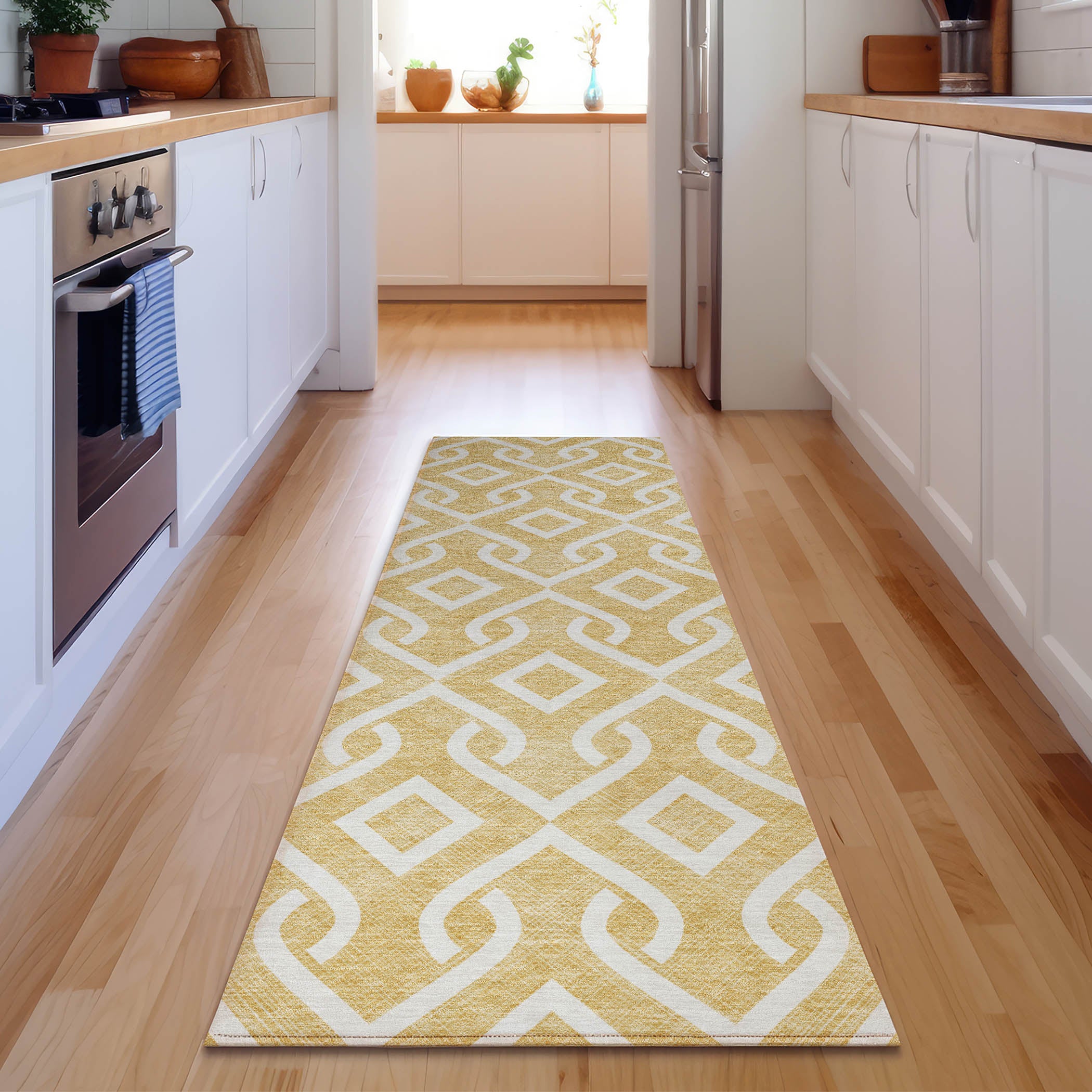 Mostar Machine Washable Transitional Gold Rug 2'3" x 7'6" #shape_Runner
