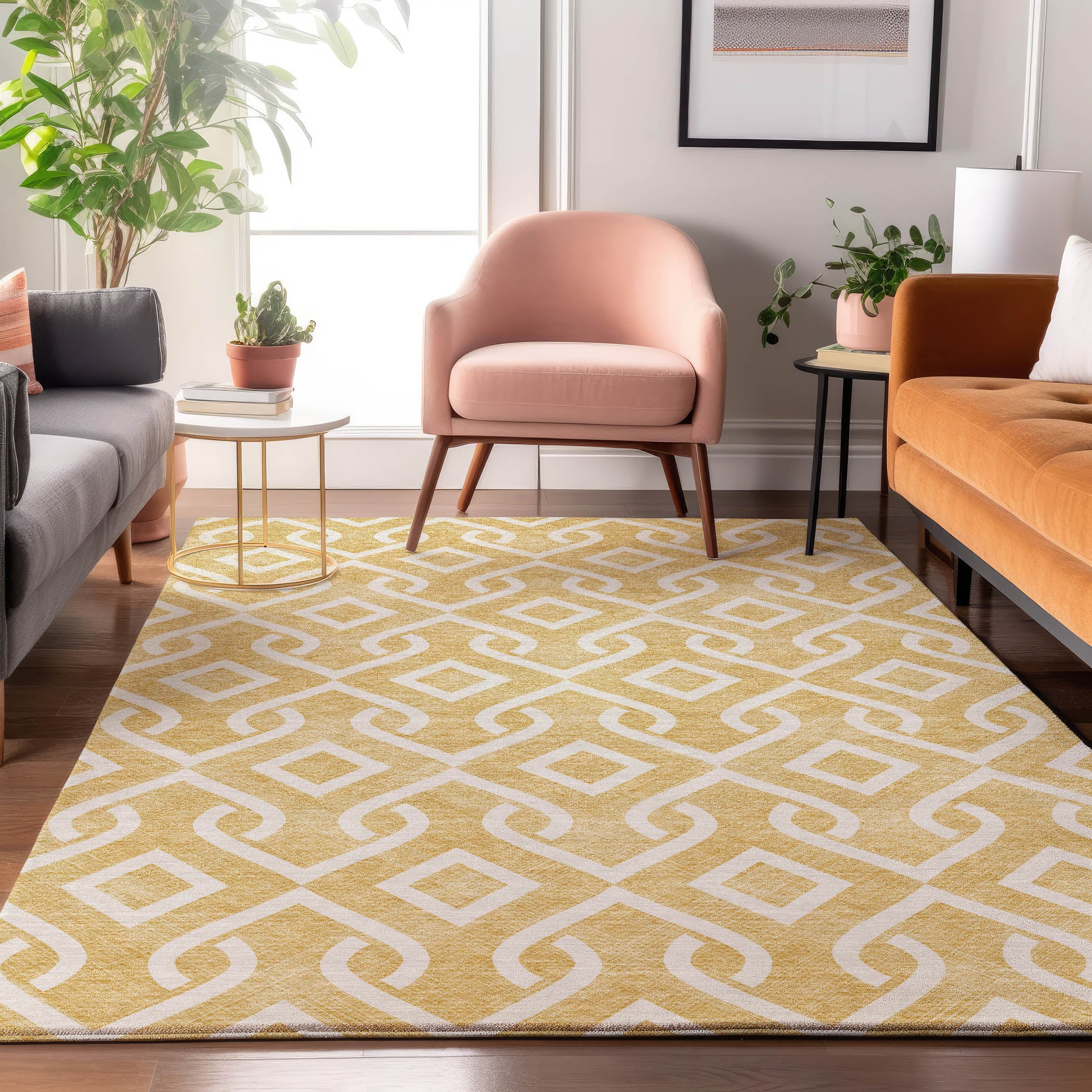 Mostar Machine Washable Transitional Gold Rug 2'6" x 3'10" #shape_Rectangle