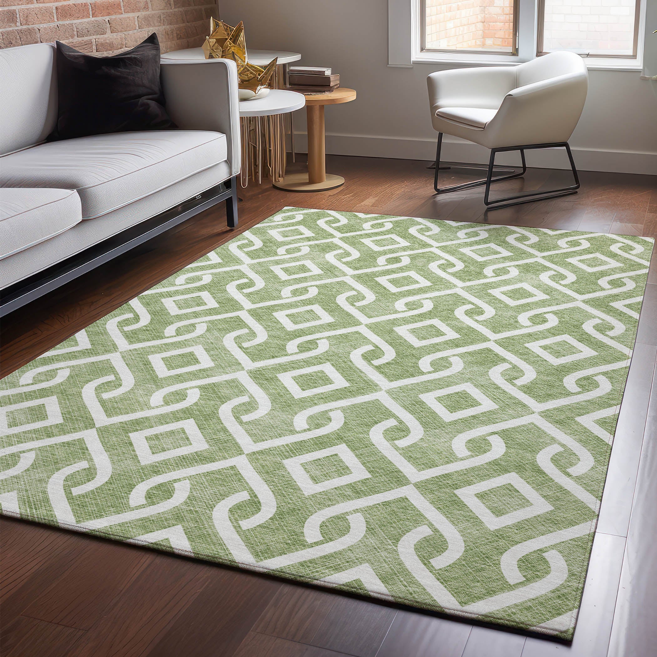 Mostar Machine Washable Transitional Green Rug 2'6" x 3'10" #shape_Rectangle