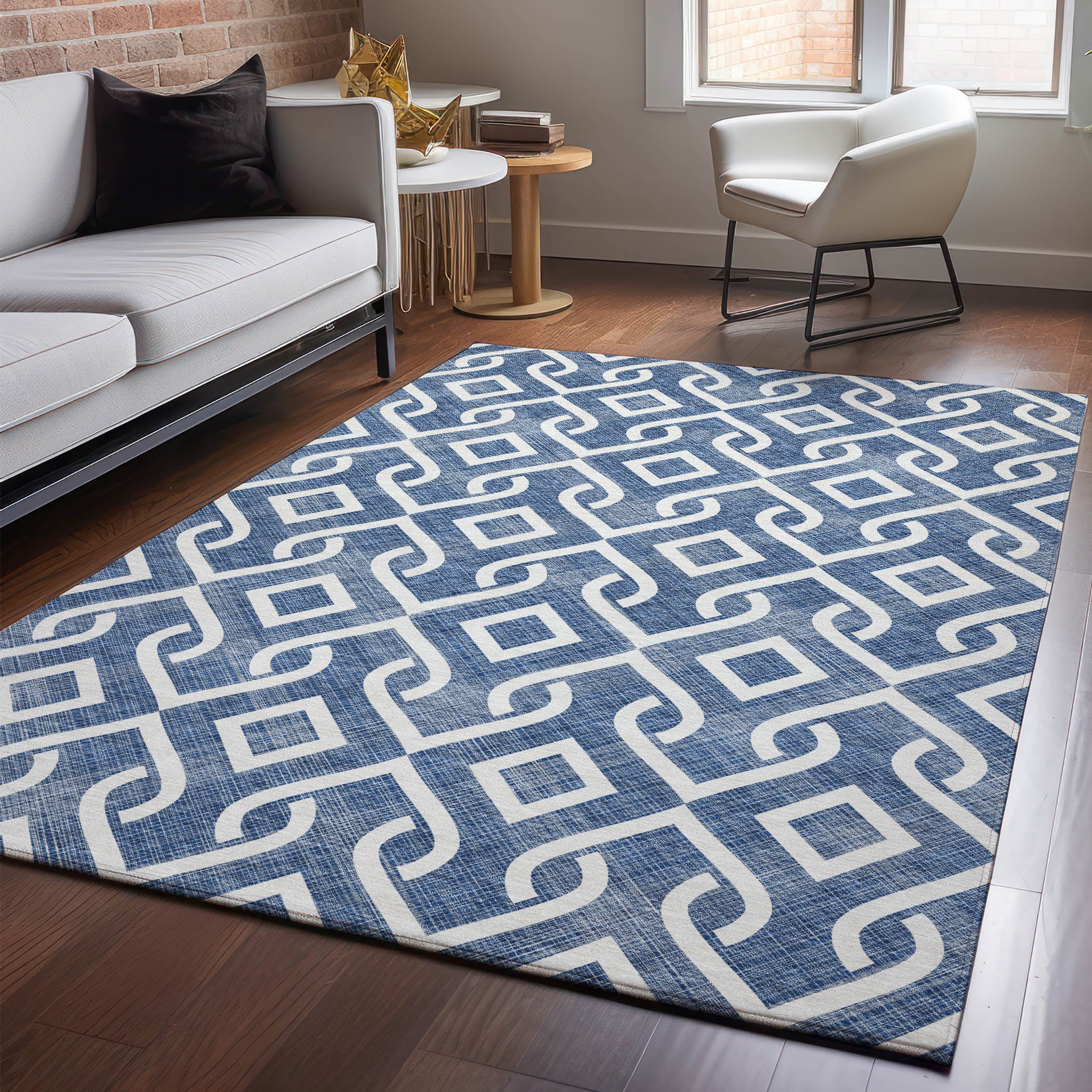 Mostar Machine Washable Transitional Navy Blue Rug 2'6" x 3'10" #shape_Rectangle