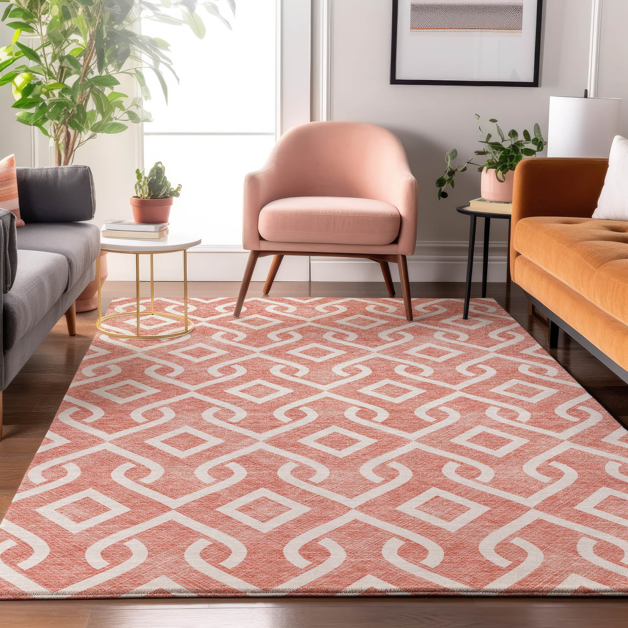 Mostar Machine Washable Transitional Salmon Orange Rug 2'6" x 3'10" #shape_Rectangle