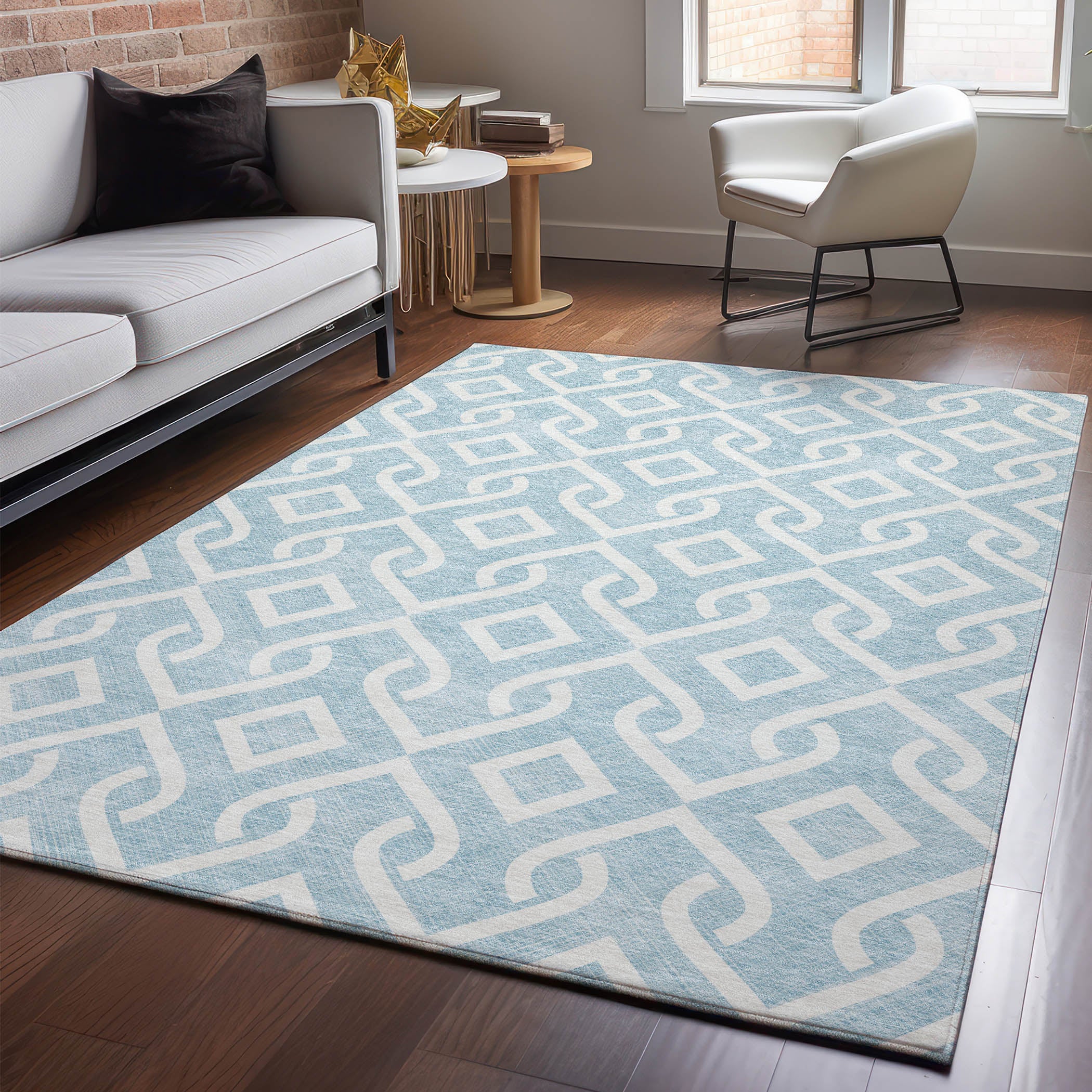 Mostar Machine Washable Transitional Sky Blue Rug 2'6" x 3'10" #shape_Rectangle