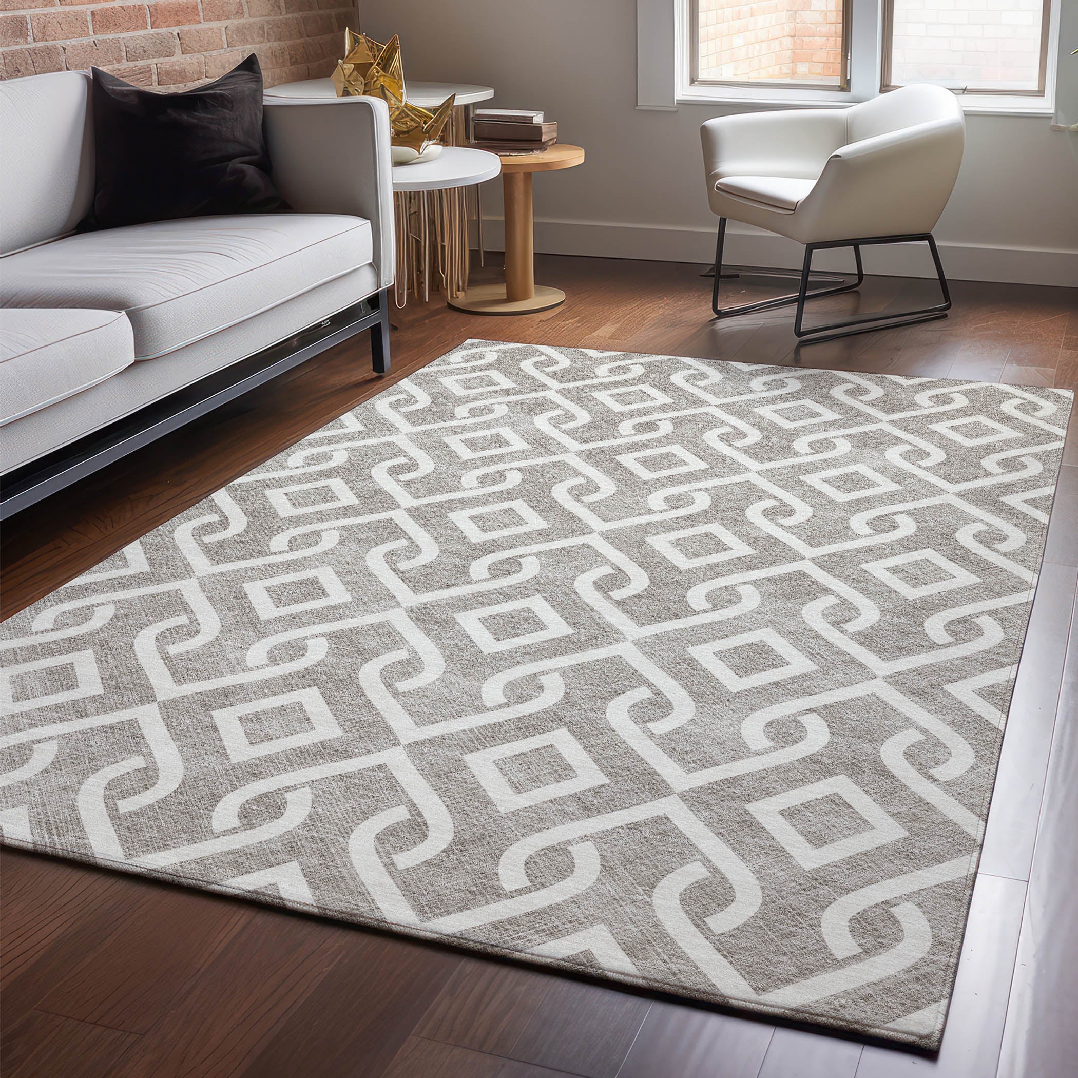 Mostar Machine Washable Transitional Taupe Brown Rug 2'6" x 3'10" #shape_Rectangle