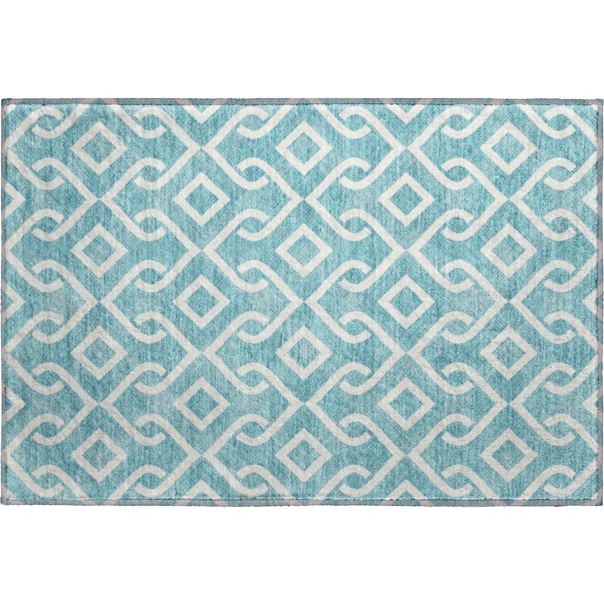 Mostar Machine Washable Transitional Teal Rug 1'8" x 2'6" #shape_Rectangle