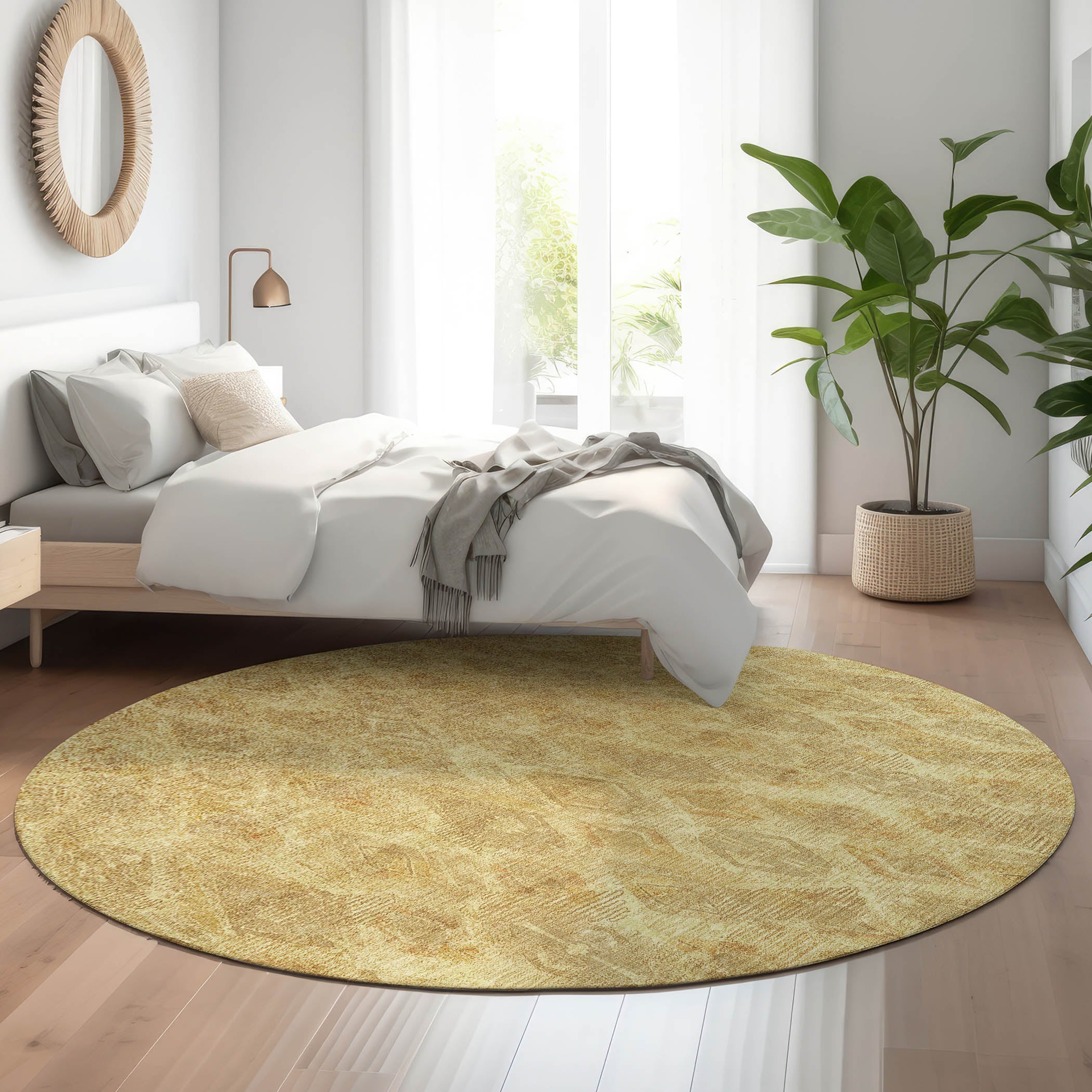 Valletta Machine Washable Traditional Gold Rug 8' x 8' #shape_Round