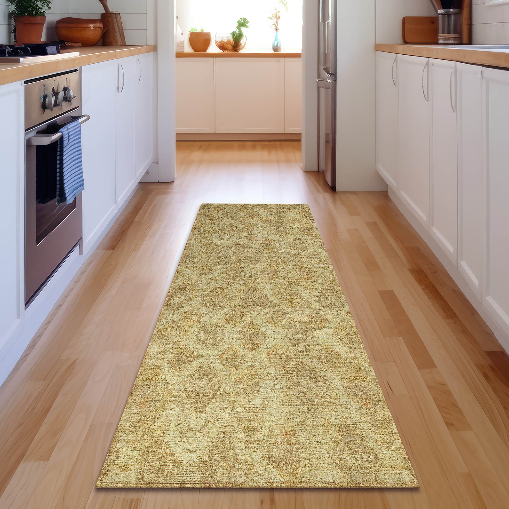 Valletta Machine Washable Traditional Gold Rug 2'3" x 7'6" #shape_Runner