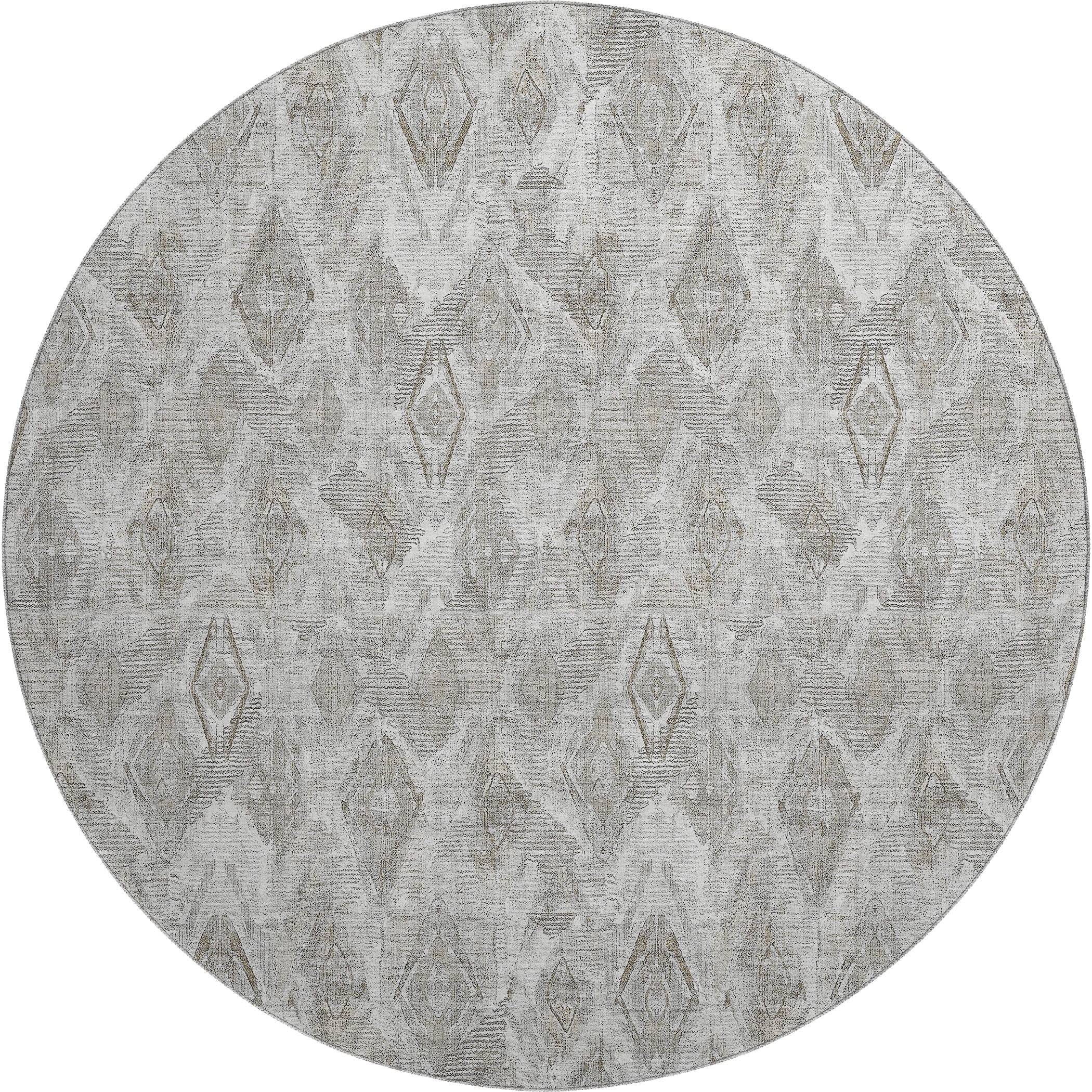 Valletta Machine Washable Traditional Silver Gray Rug 8' x 8' #shape_Round