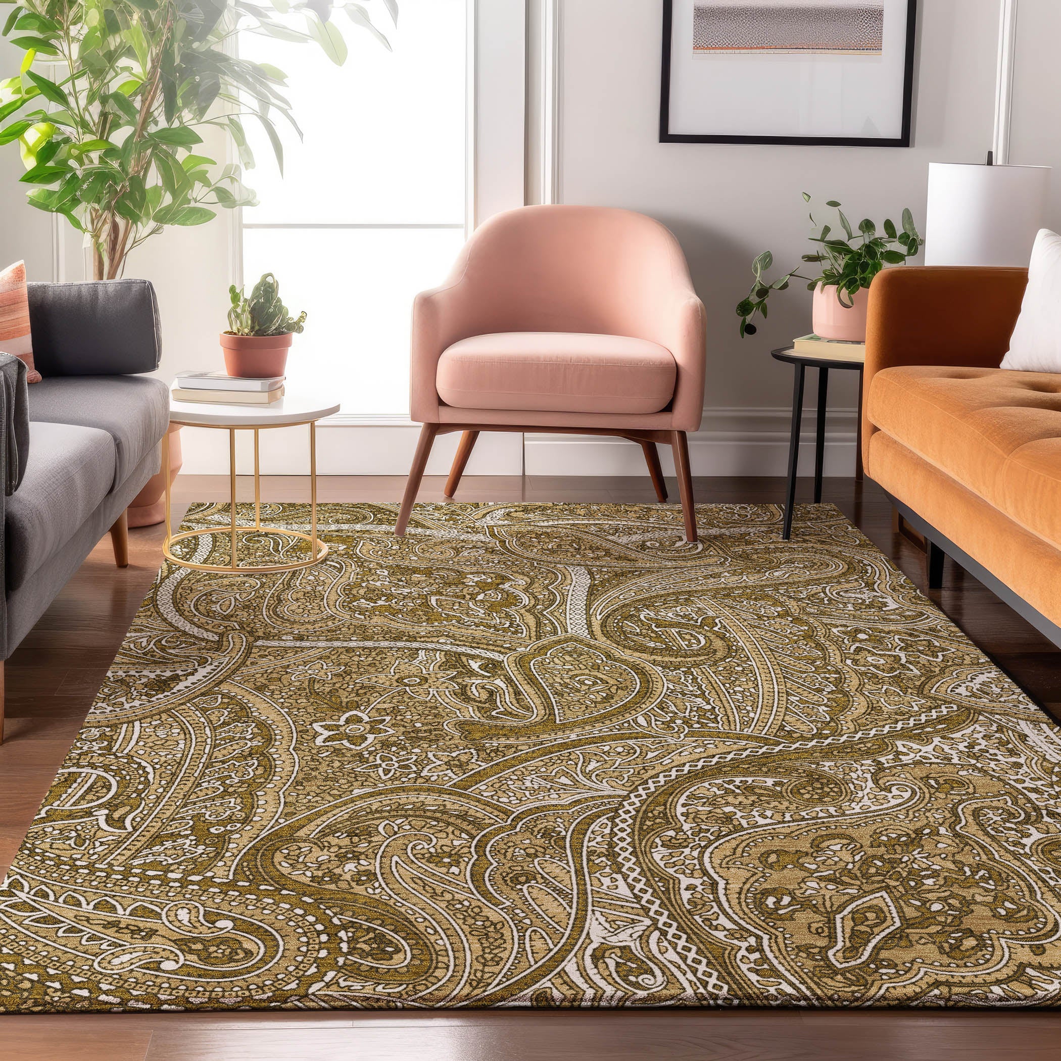 Oaxaca Machine Washable Traditional Brown Rug 2'6" x 3'10" #shape_Rectangle