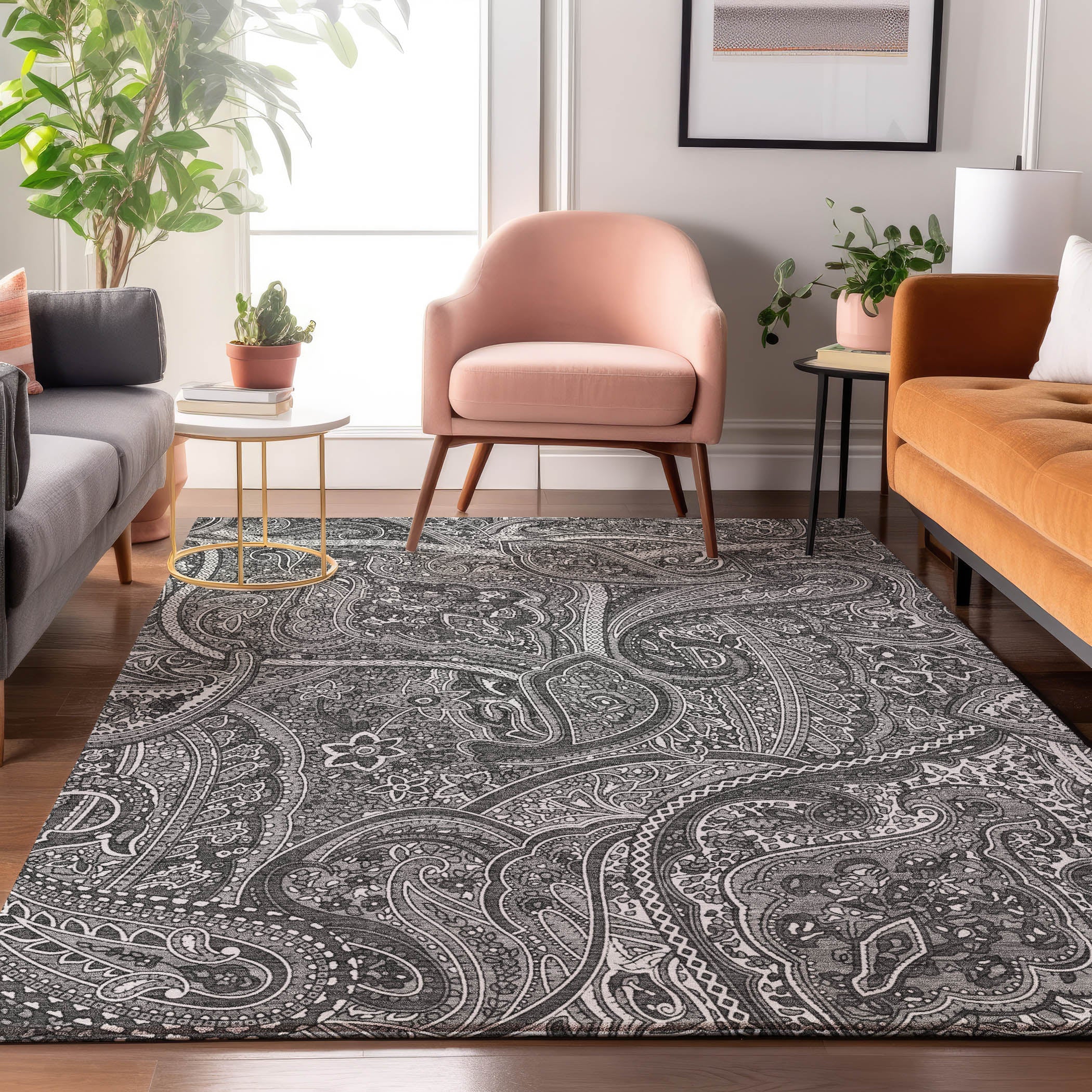 Oaxaca Machine Washable Traditional Gray Rug 2'6" x 3'10" #shape_Rectangle