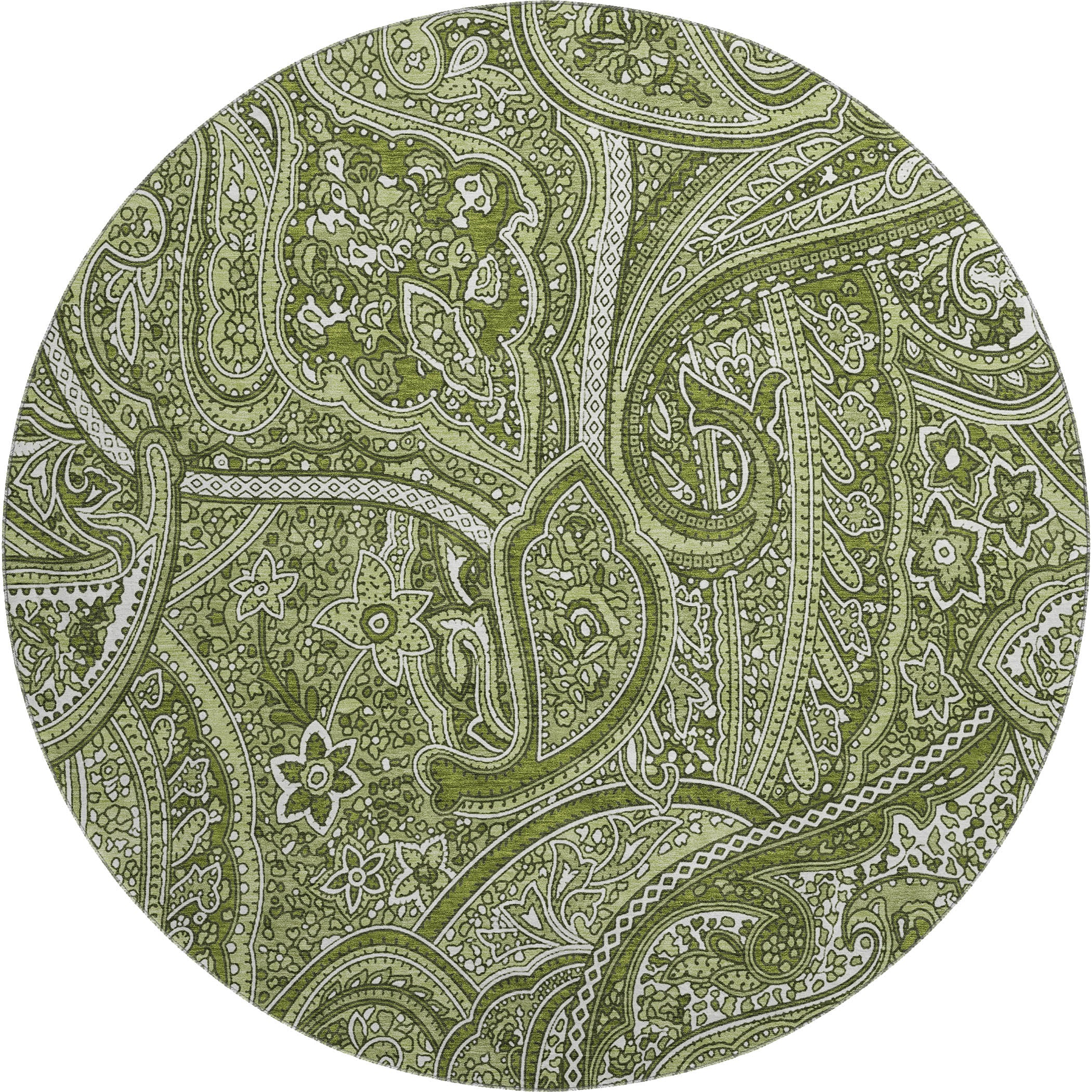 Oaxaca Machine Washable Traditional Green Rug 8' x 8' #shape_Round