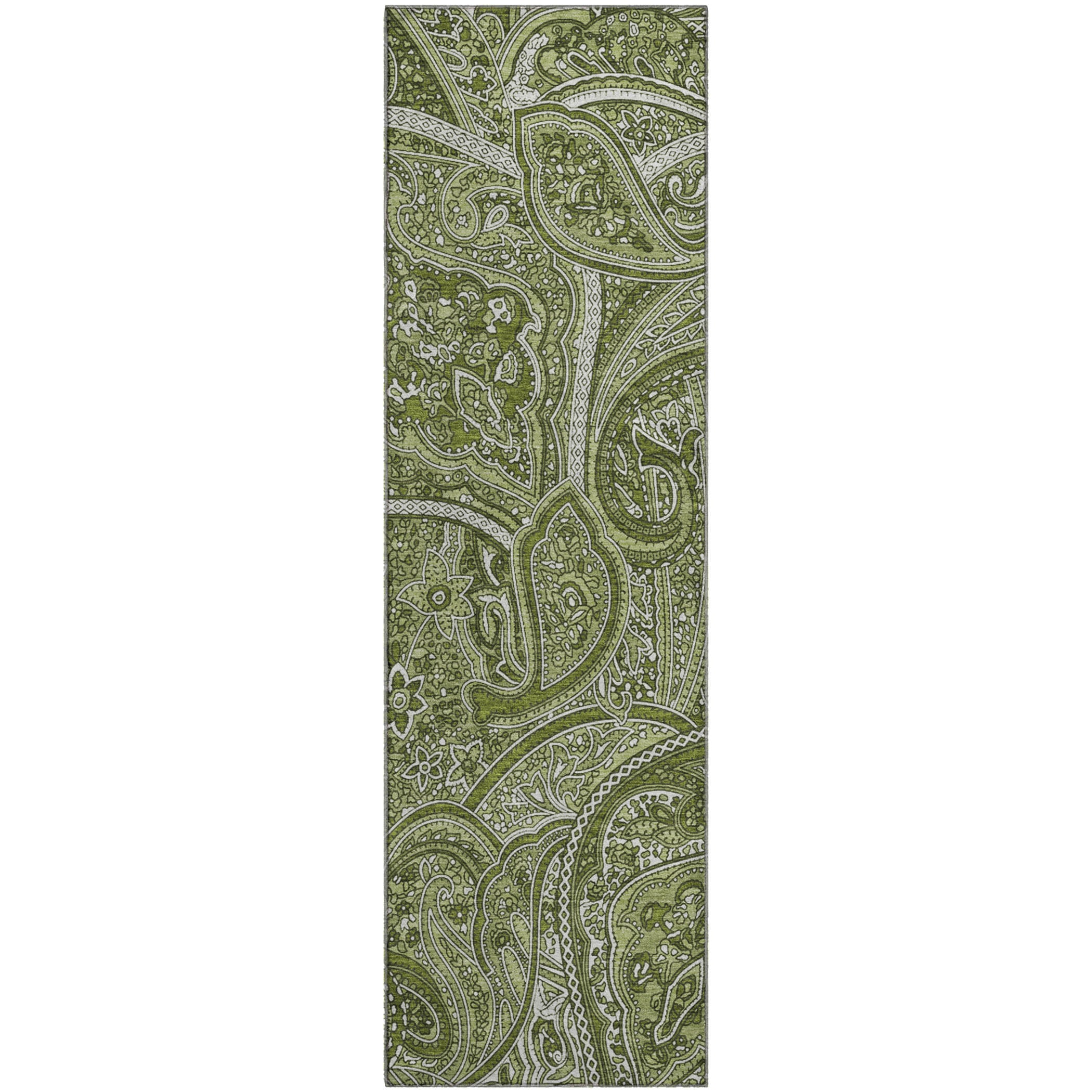 Oaxaca Machine Washable Traditional Green Rug 2'3" x 7'6" #shape_Runner