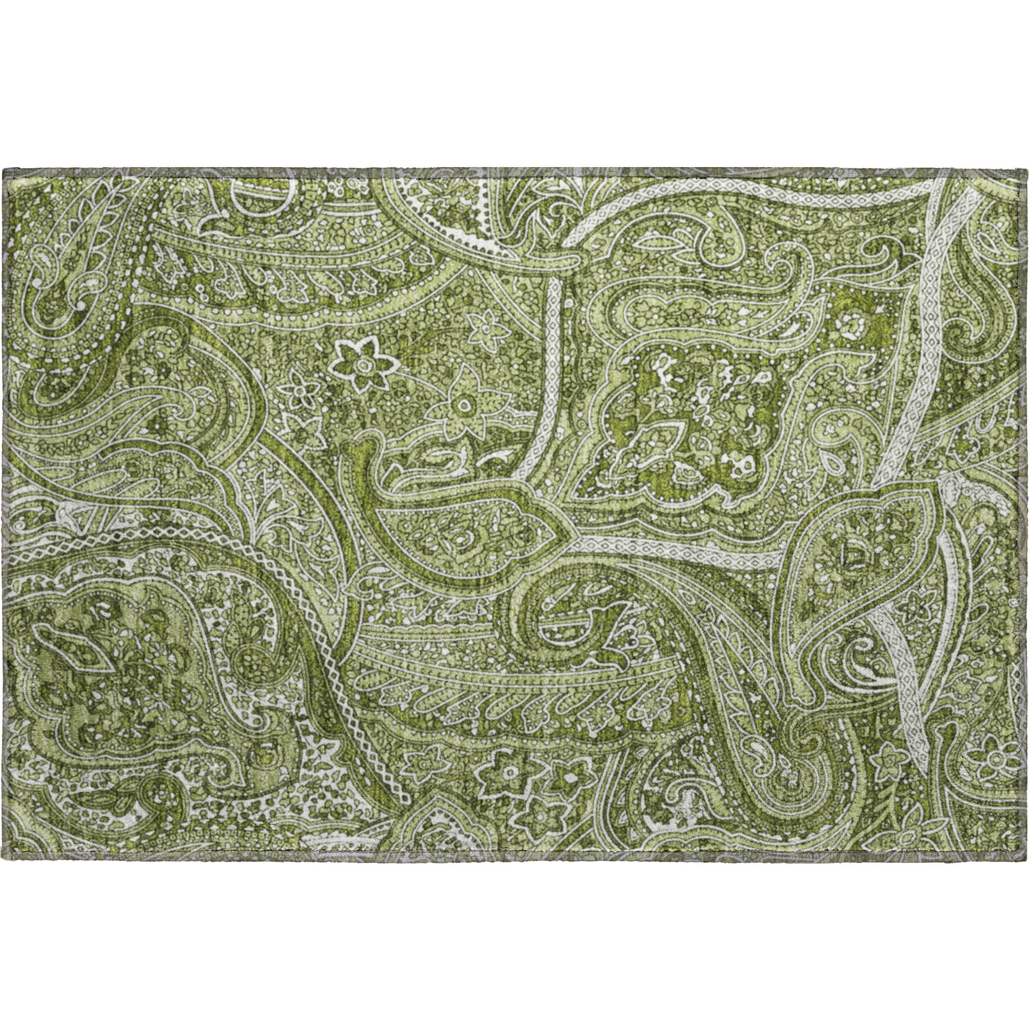 Oaxaca Machine Washable Traditional Green Rug 1'8" x 2'6" #shape_Rectangle