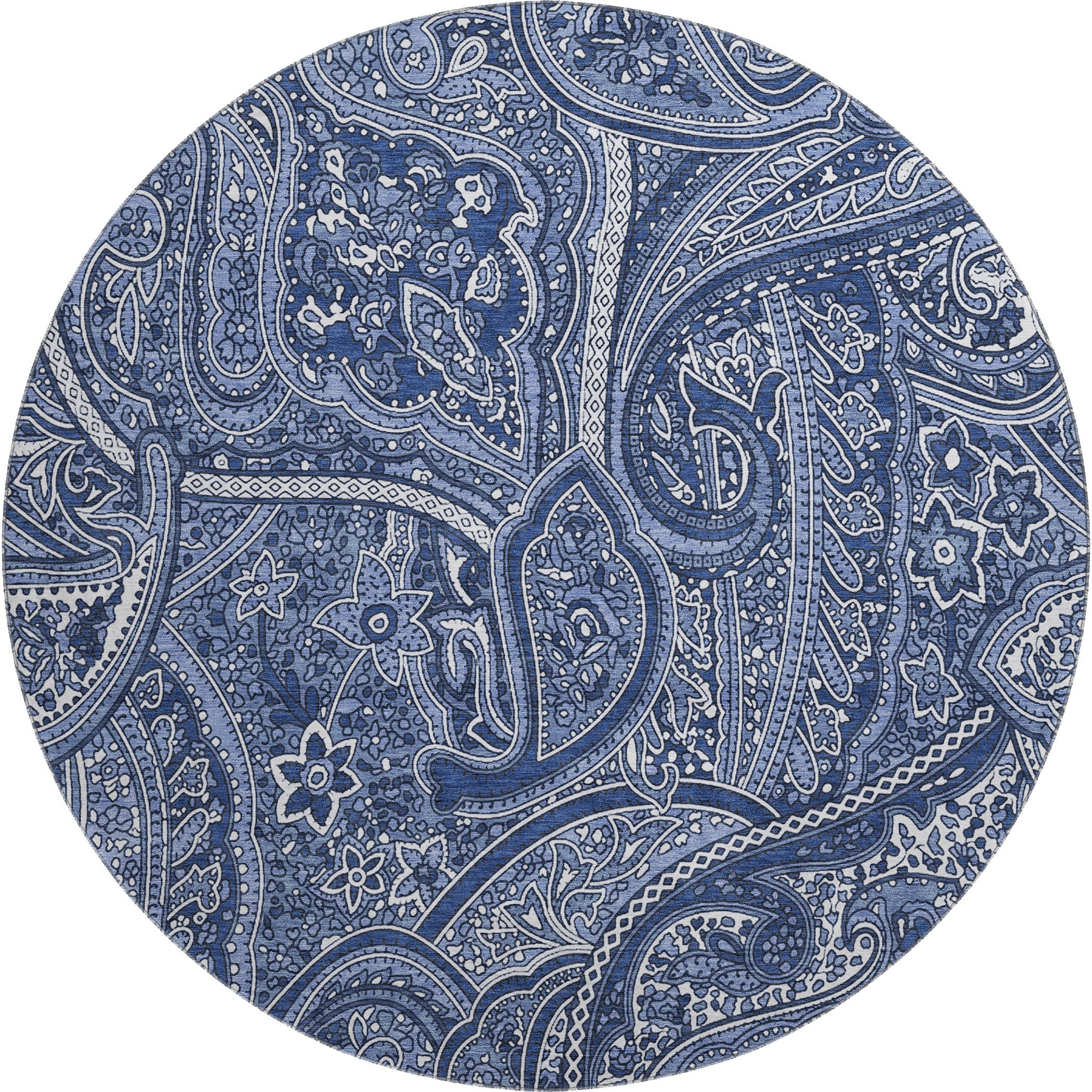 Oaxaca Machine Washable Traditional Navy Blue Rug 8' x 8' #shape_Round