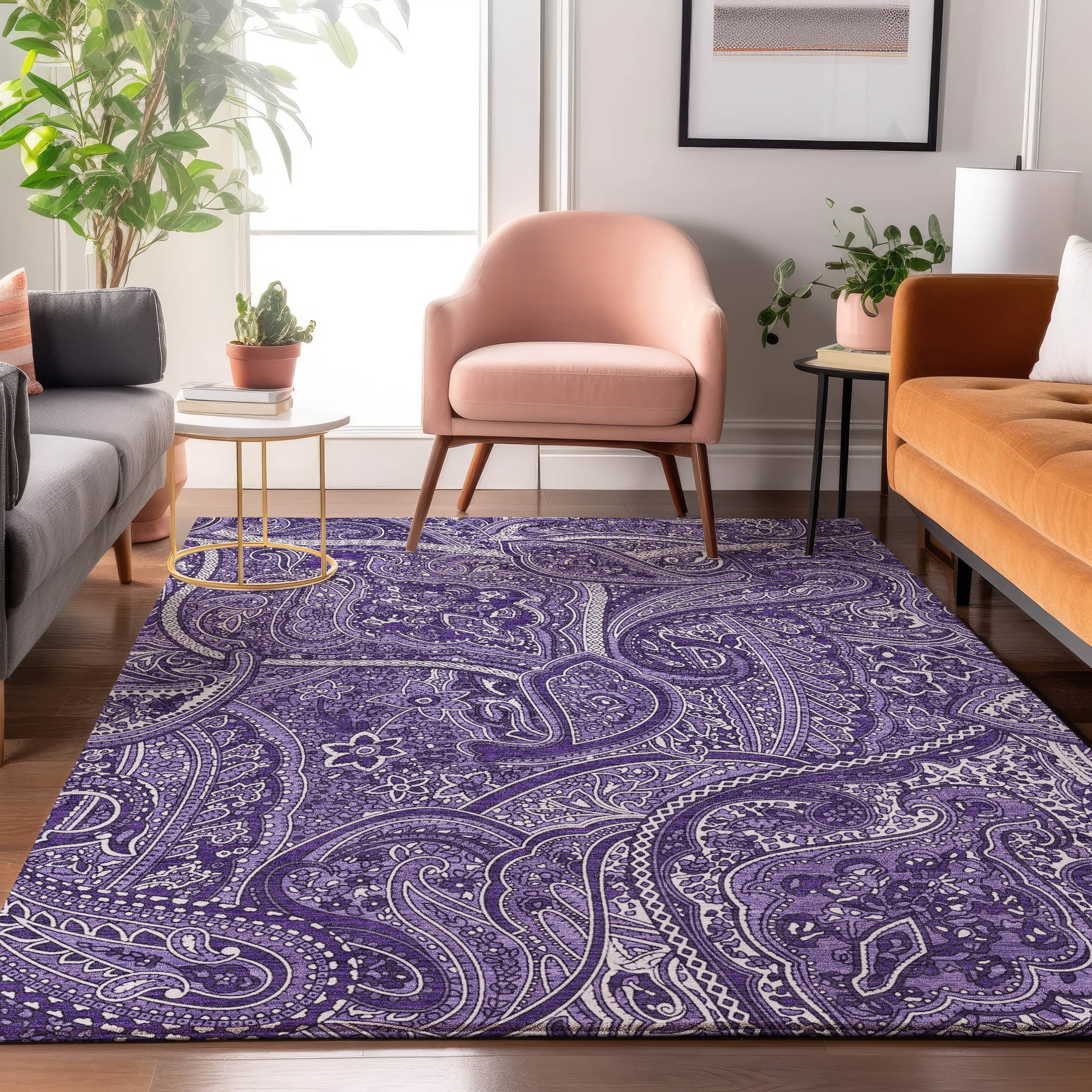 Oaxaca Machine Washable Traditional Purple Rug 2'6" x 3'10" #shape_Rectangle