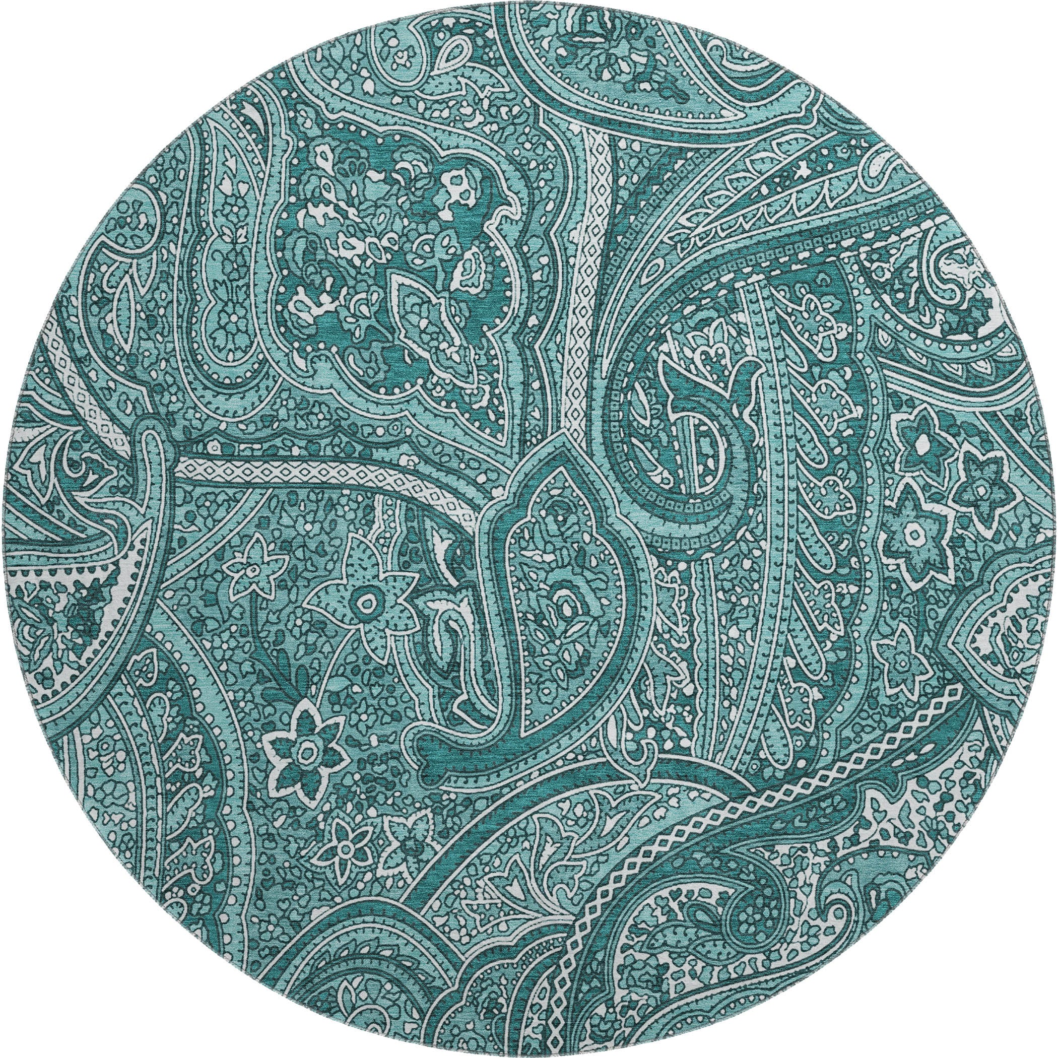 Oaxaca Machine Washable Traditional Teal Rug 8' x 8' #shape_Round