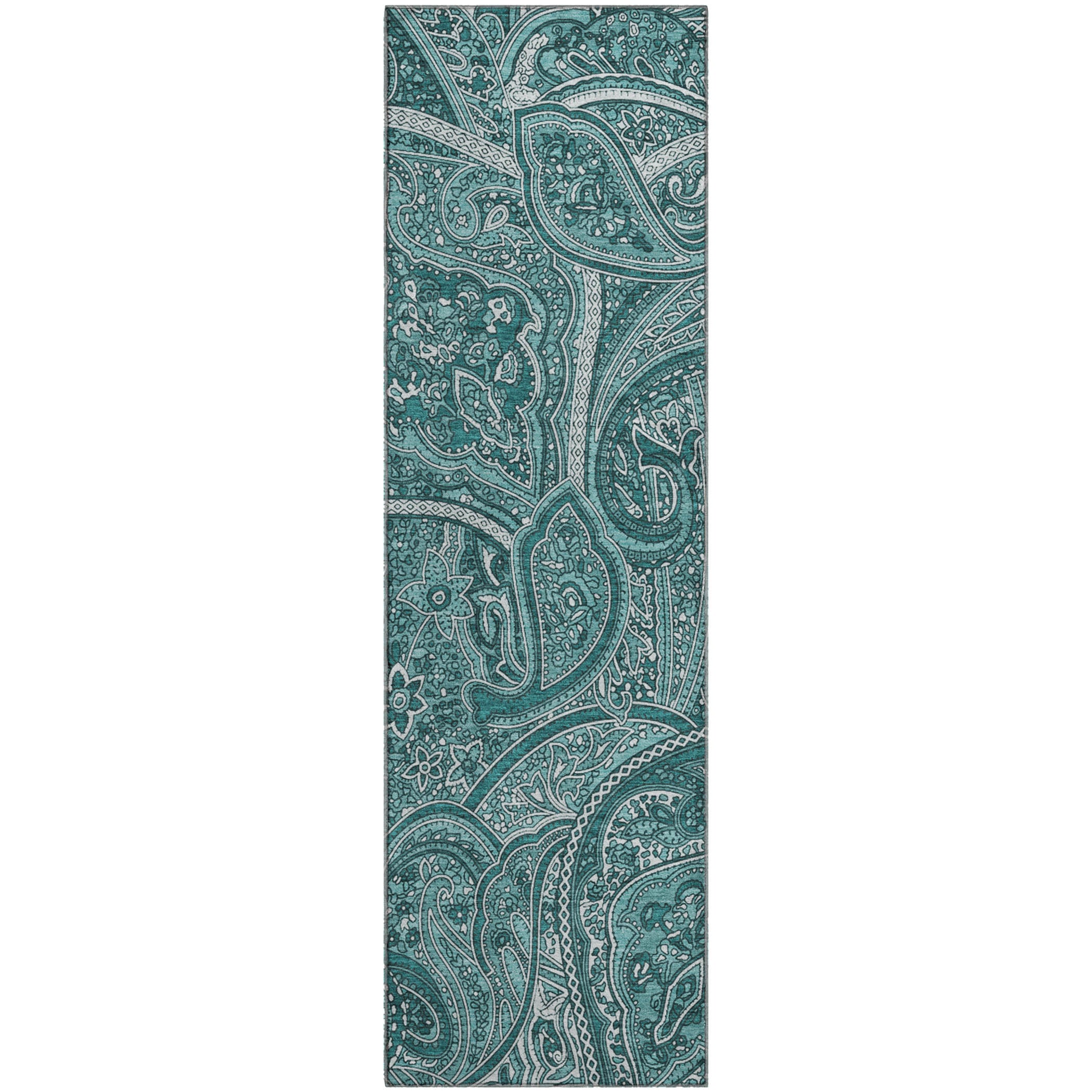 Oaxaca Machine Washable Traditional Teal Rug 2'3" x 7'6" #shape_Runner
