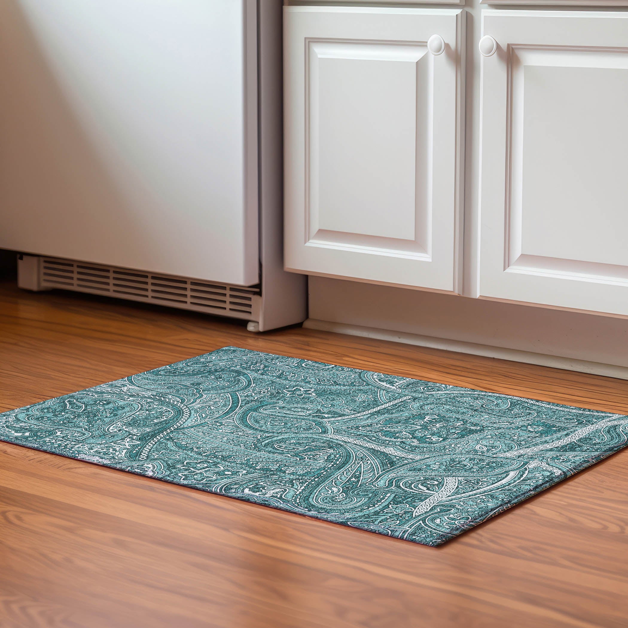Oaxaca Machine Washable Traditional Teal Rug 1'8" x 2'6" #shape_Rectangle