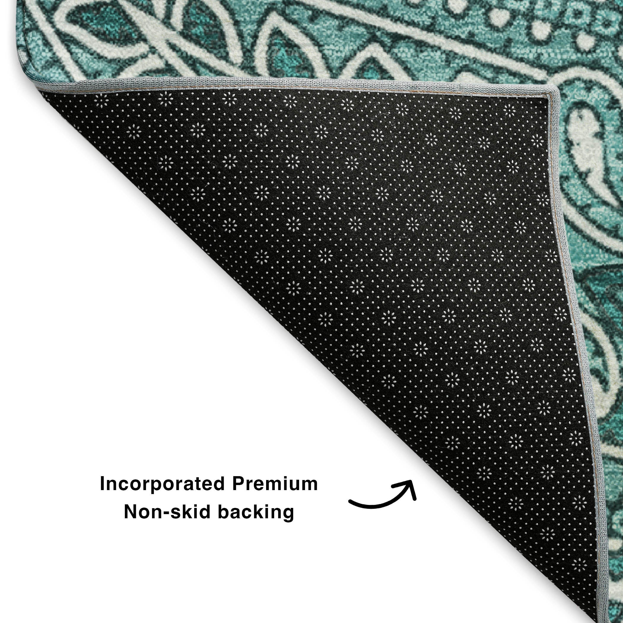 Oaxaca Machine Washable Traditional Teal Rug 1'8" x 2'6" #shape_Rectangle