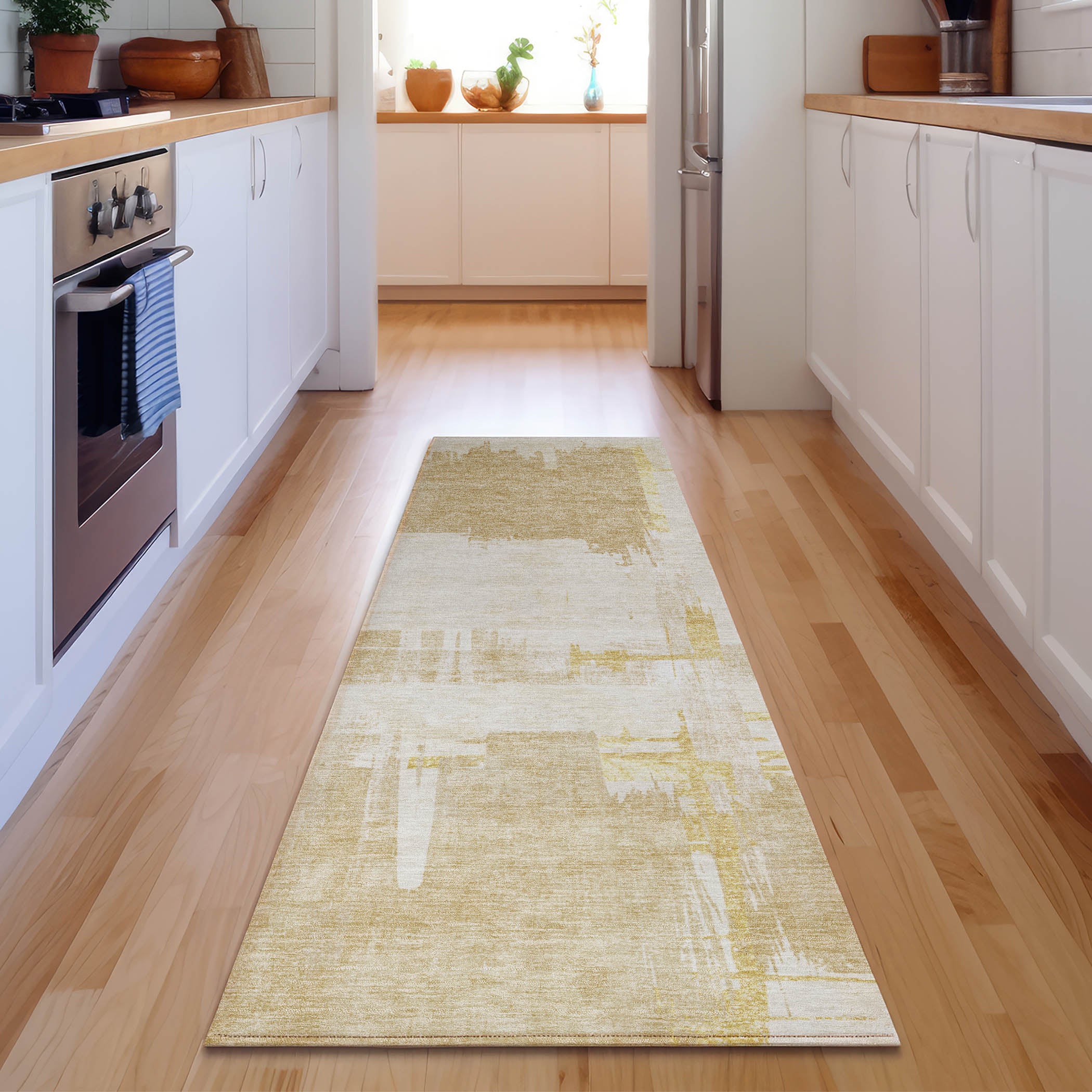 Cairo Machine Washable Traditional Beige Brown Rug 2'3" x 7'6" #shape_Runner