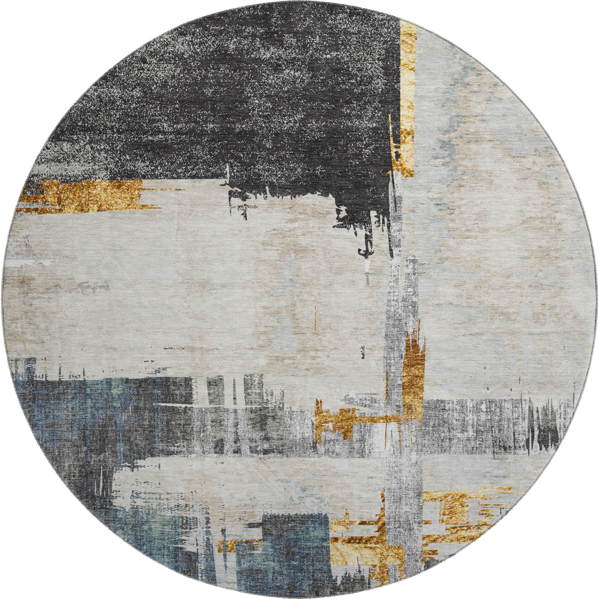 Cairo Machine Washable Traditional Charcoal Gray Rug 8' x 8' #shape_Round