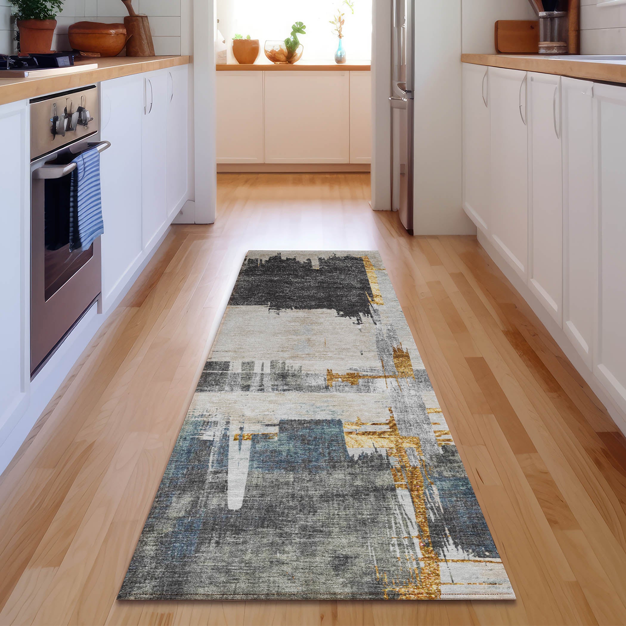 Cairo Machine Washable Traditional Charcoal Gray Rug 2'3" x 7'6" #shape_Runner