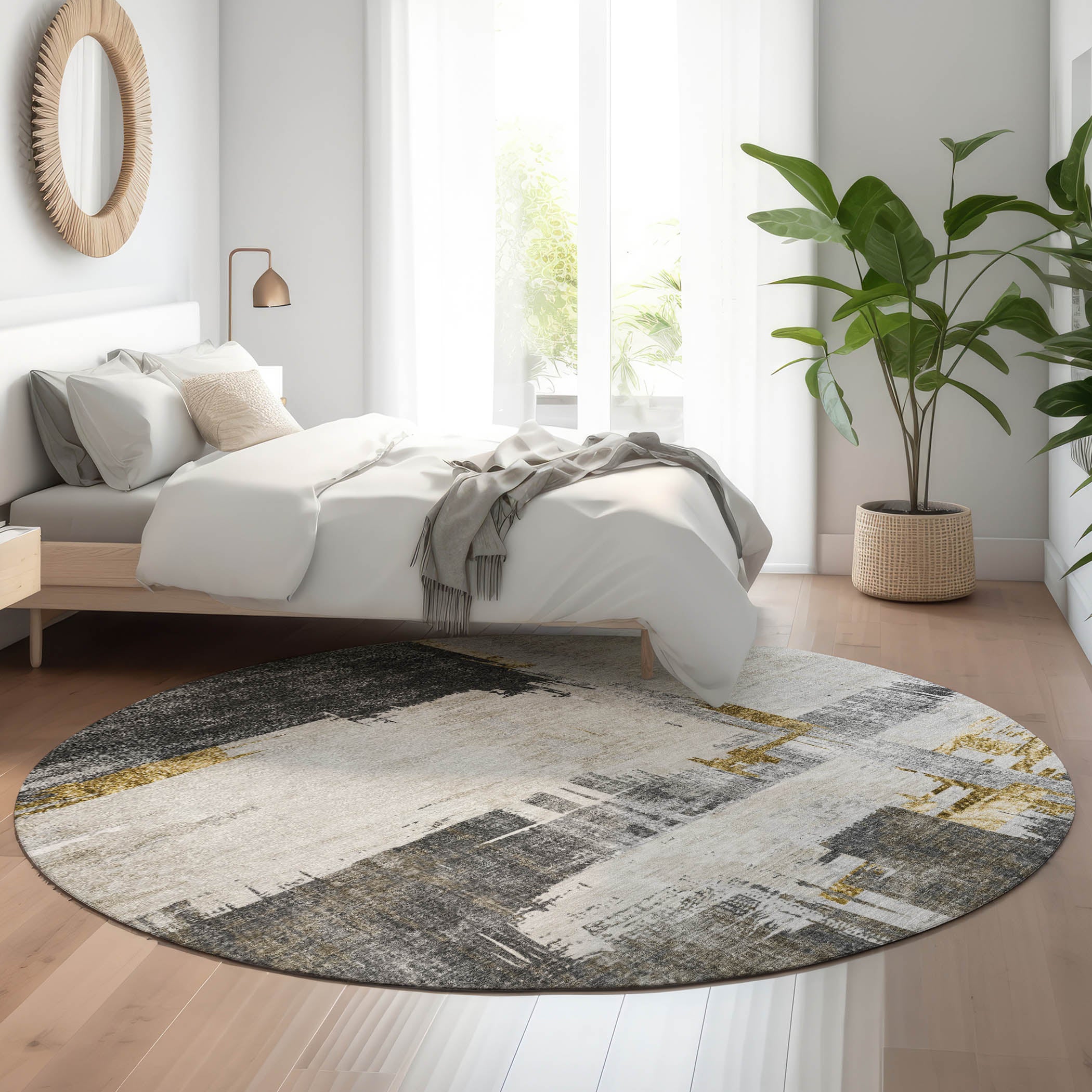 Cairo Machine Washable Traditional Gray Rug 8' x 8' #shape_Round