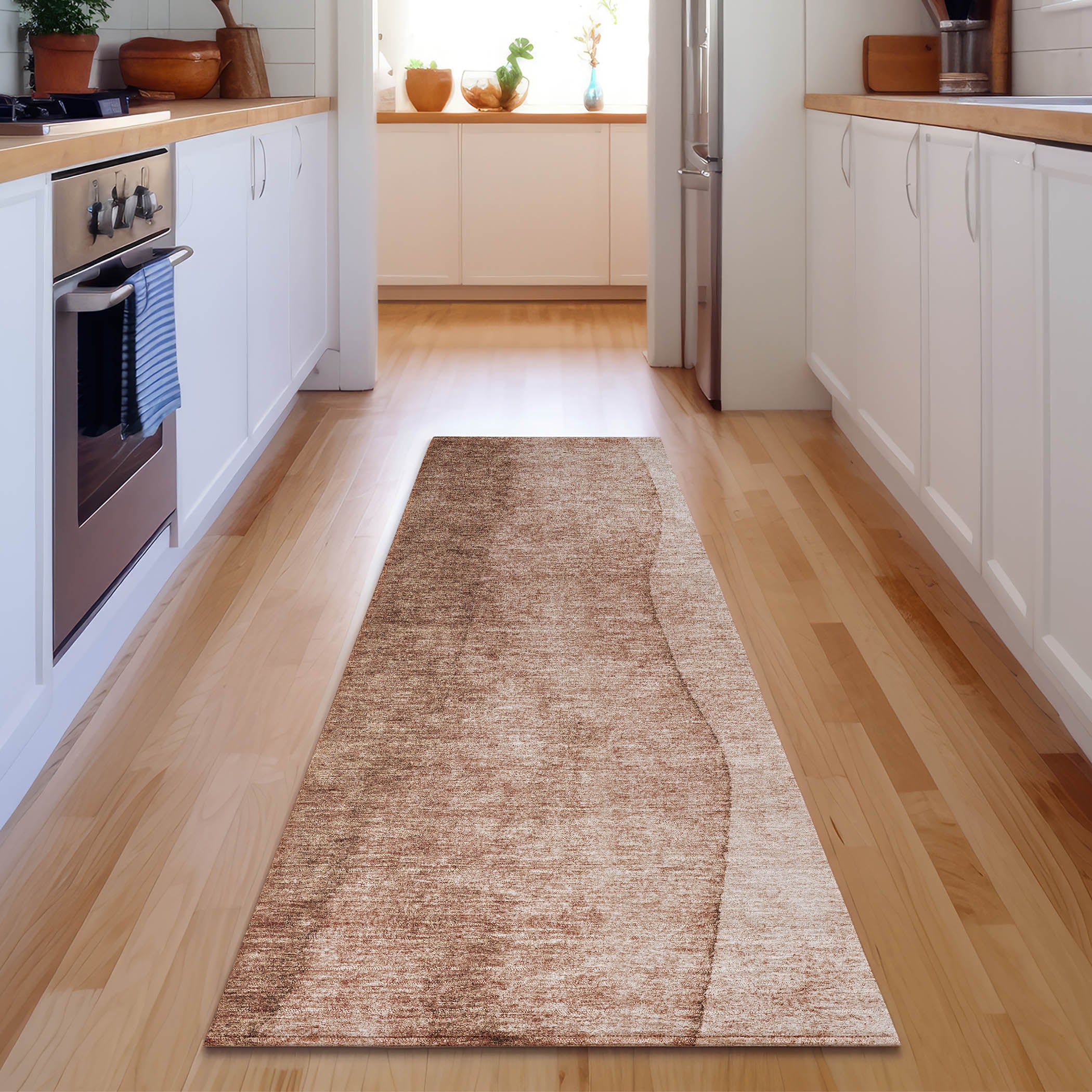Lucerne Machine Washable Transitional Brown Rug 2'3" x 7'6" #shape_Runner