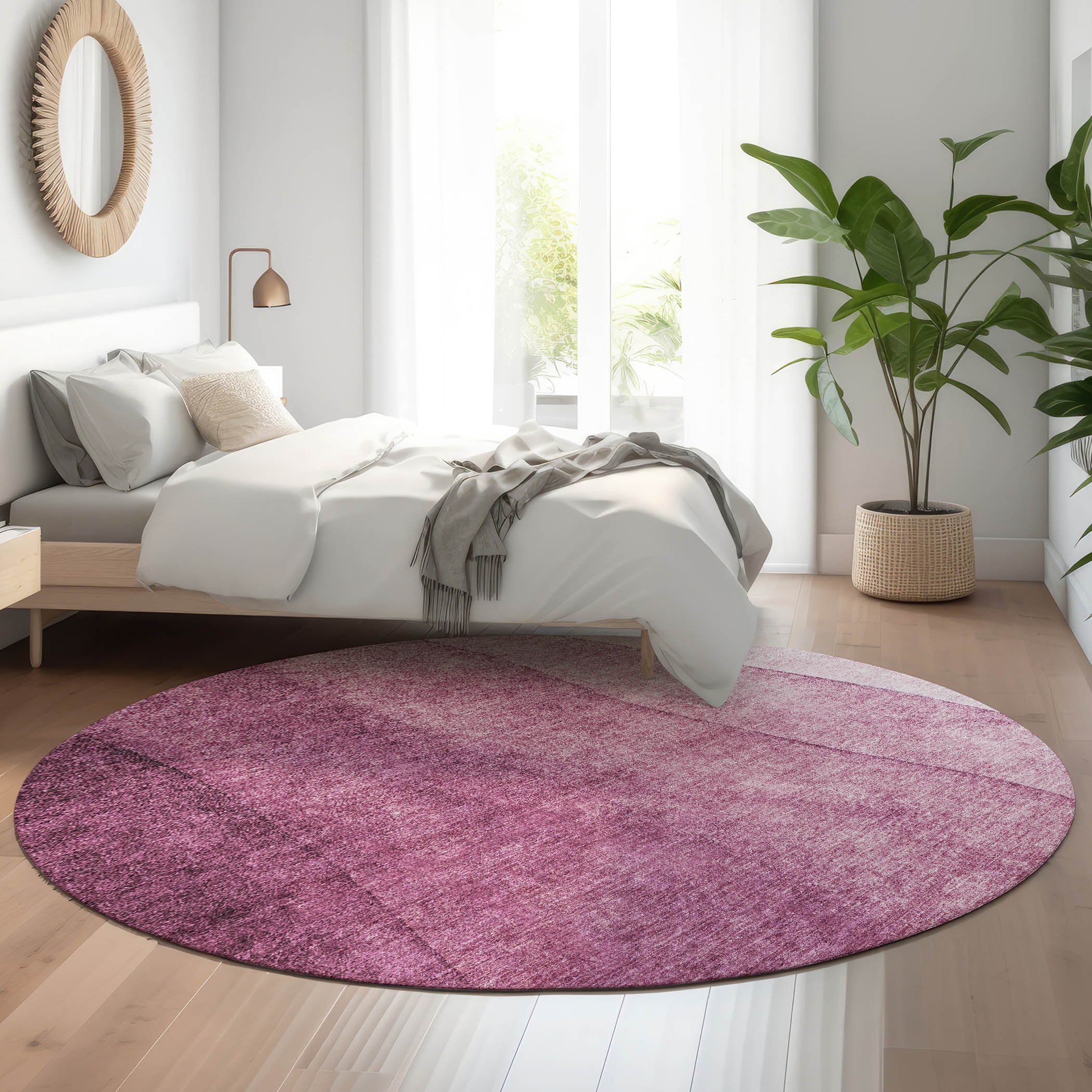Lucerne Machine Washable Transitional Merlot Red Rug 8' x 8' #shape_Round