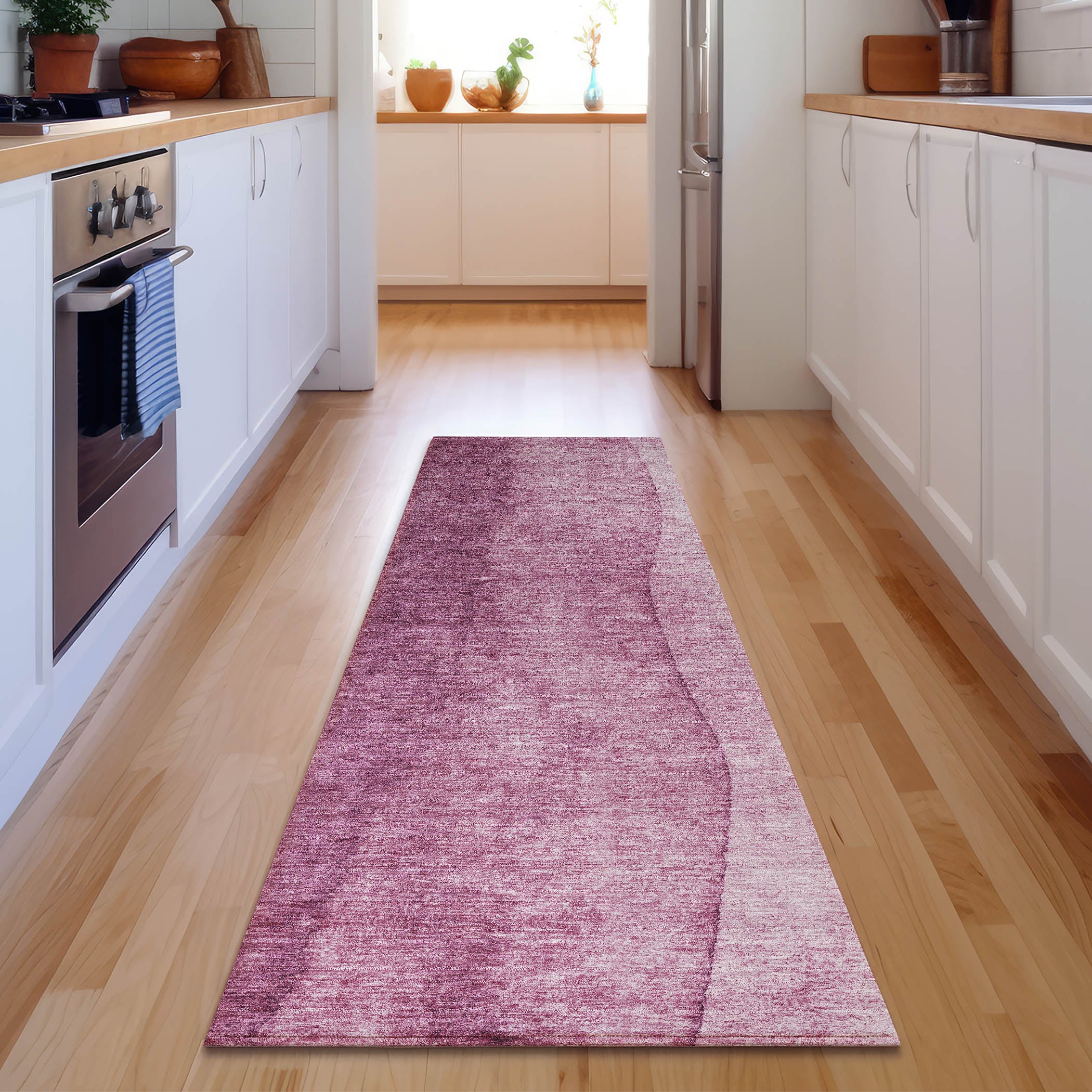 Lucerne Machine Washable Transitional Merlot Red Rug 2'3" x 7'6" #shape_Runner
