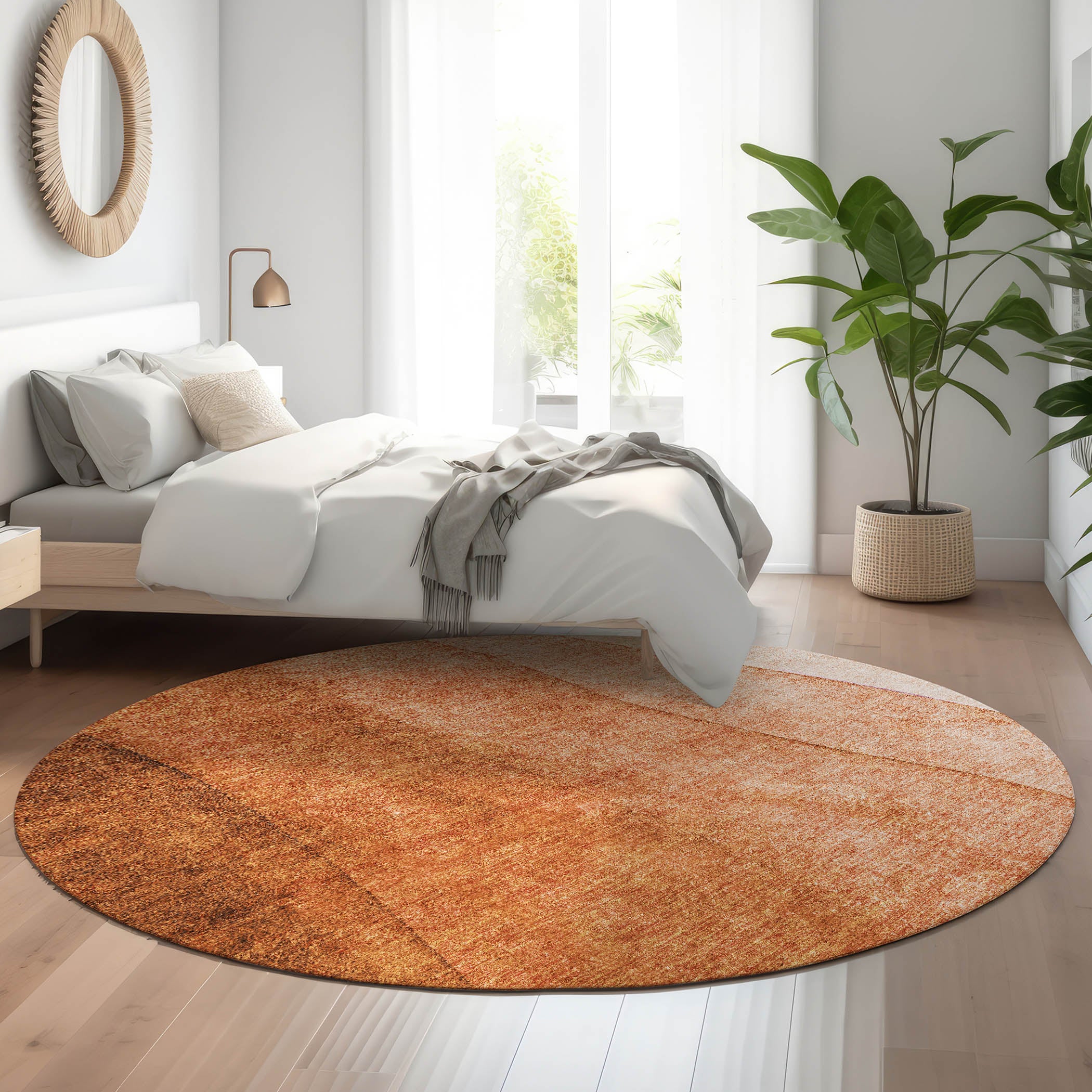 Lucerne Machine Washable Transitional Paprika Orange Rug 8' x 8' #shape_Round