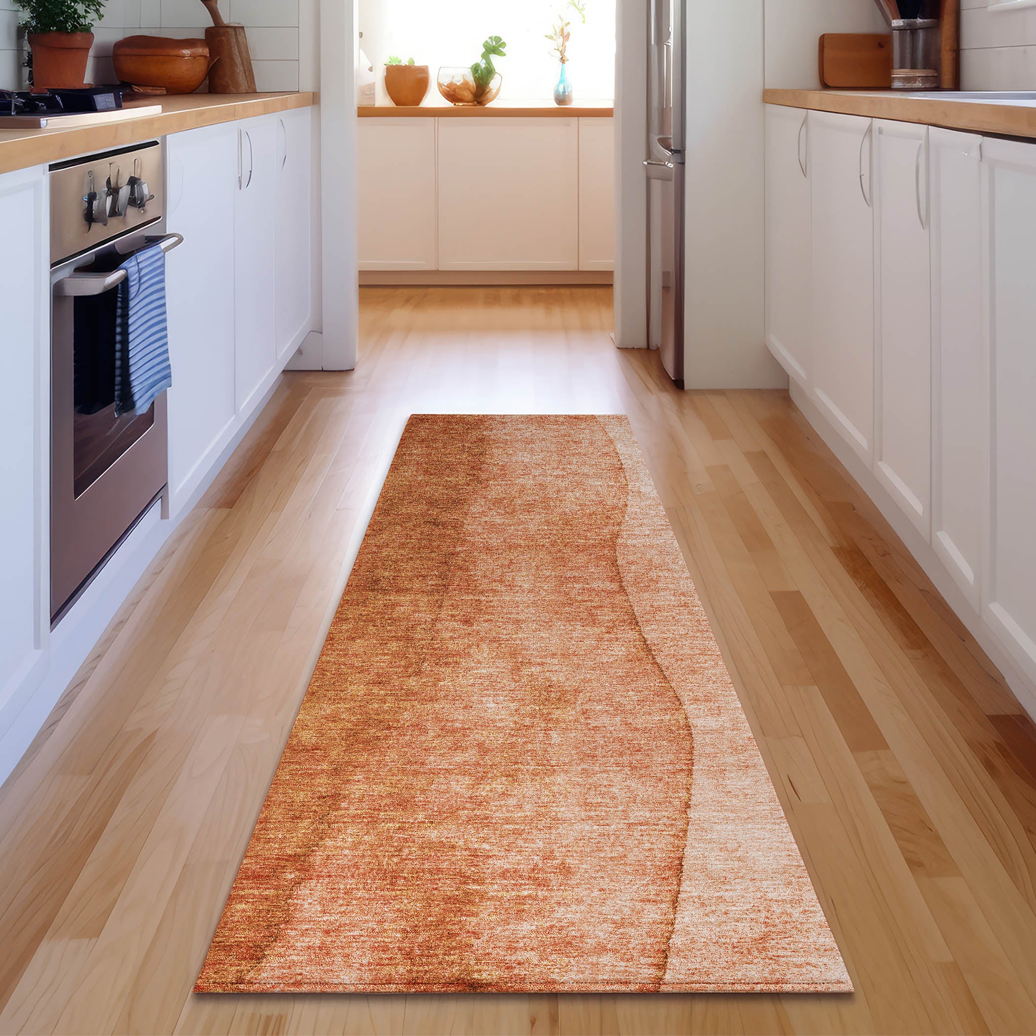 Lucerne Machine Washable Transitional Paprika Orange Rug 2'3" x 7'6" #shape_Runner