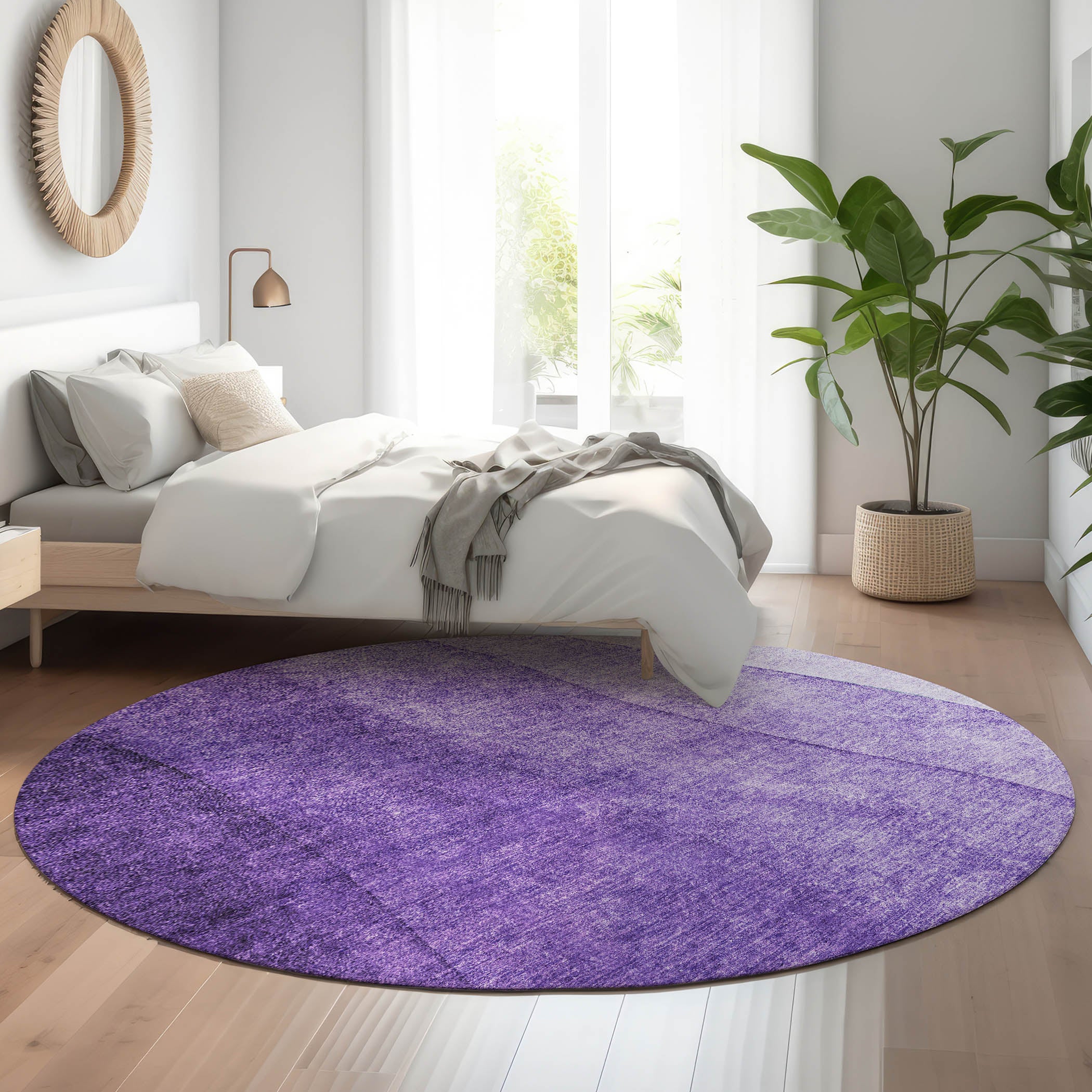 Lucerne Machine Washable Transitional Purple Rug 8' x 8' #shape_Round