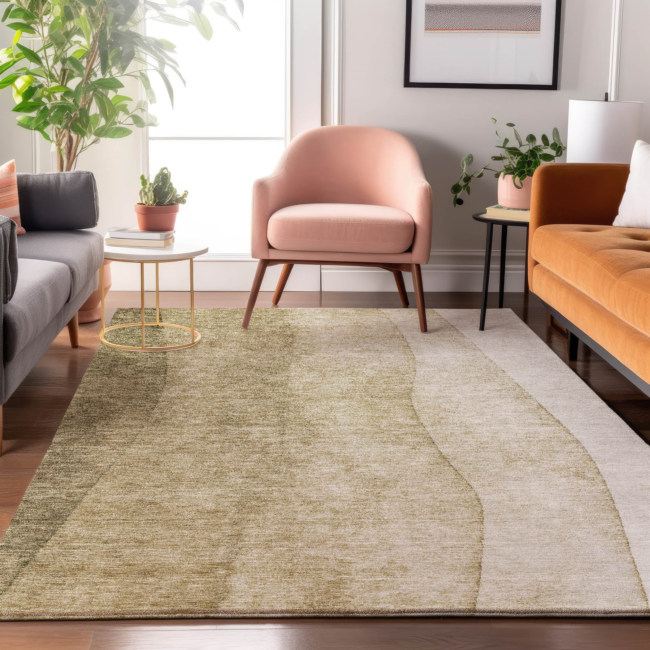 Lucerne Machine Washable Transitional Taupe Brown Rug 2'6" x 3'10" #shape_Rectangle
