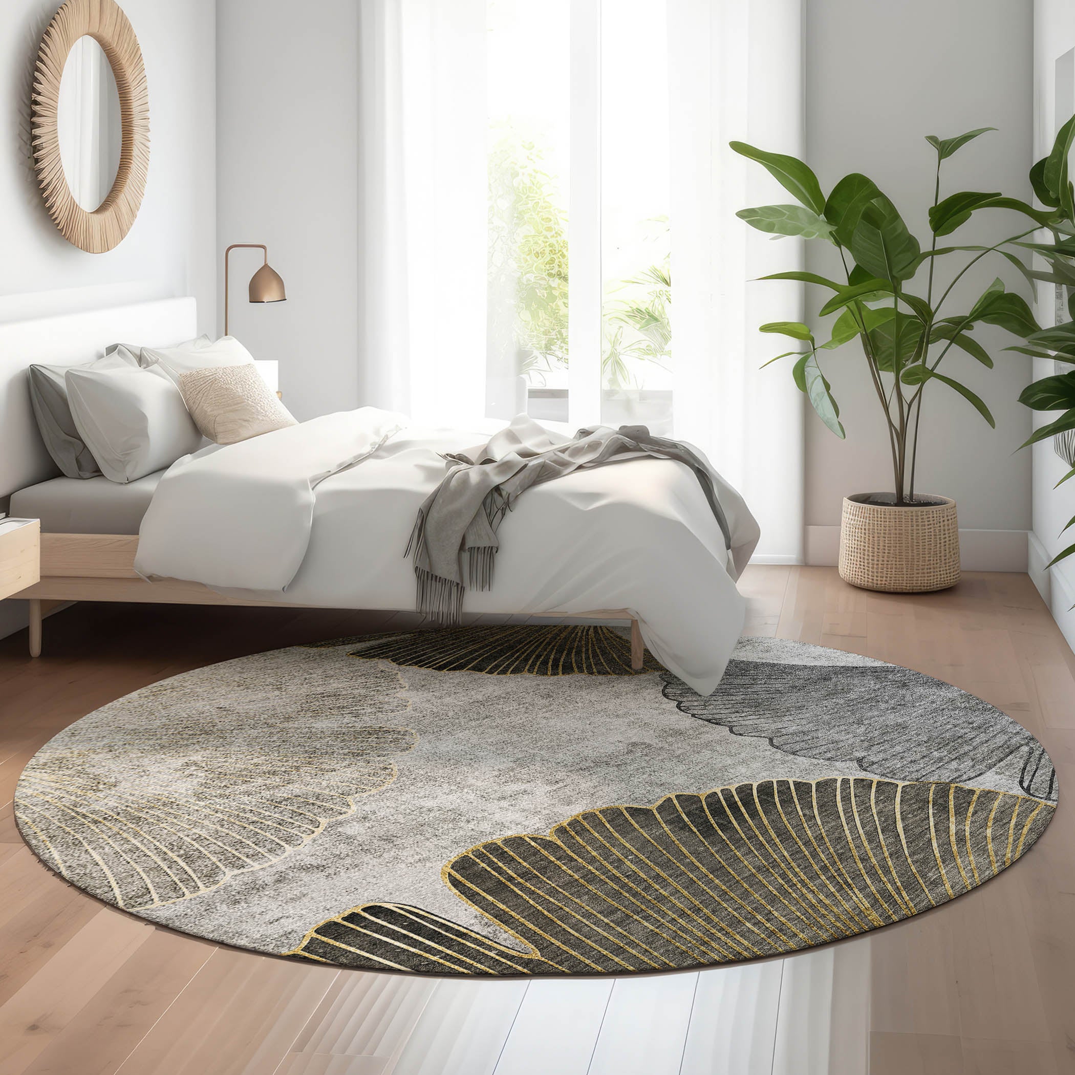 Sarajevo Machine Washable Transitional Gray Rug 8' x 8' #shape_Round