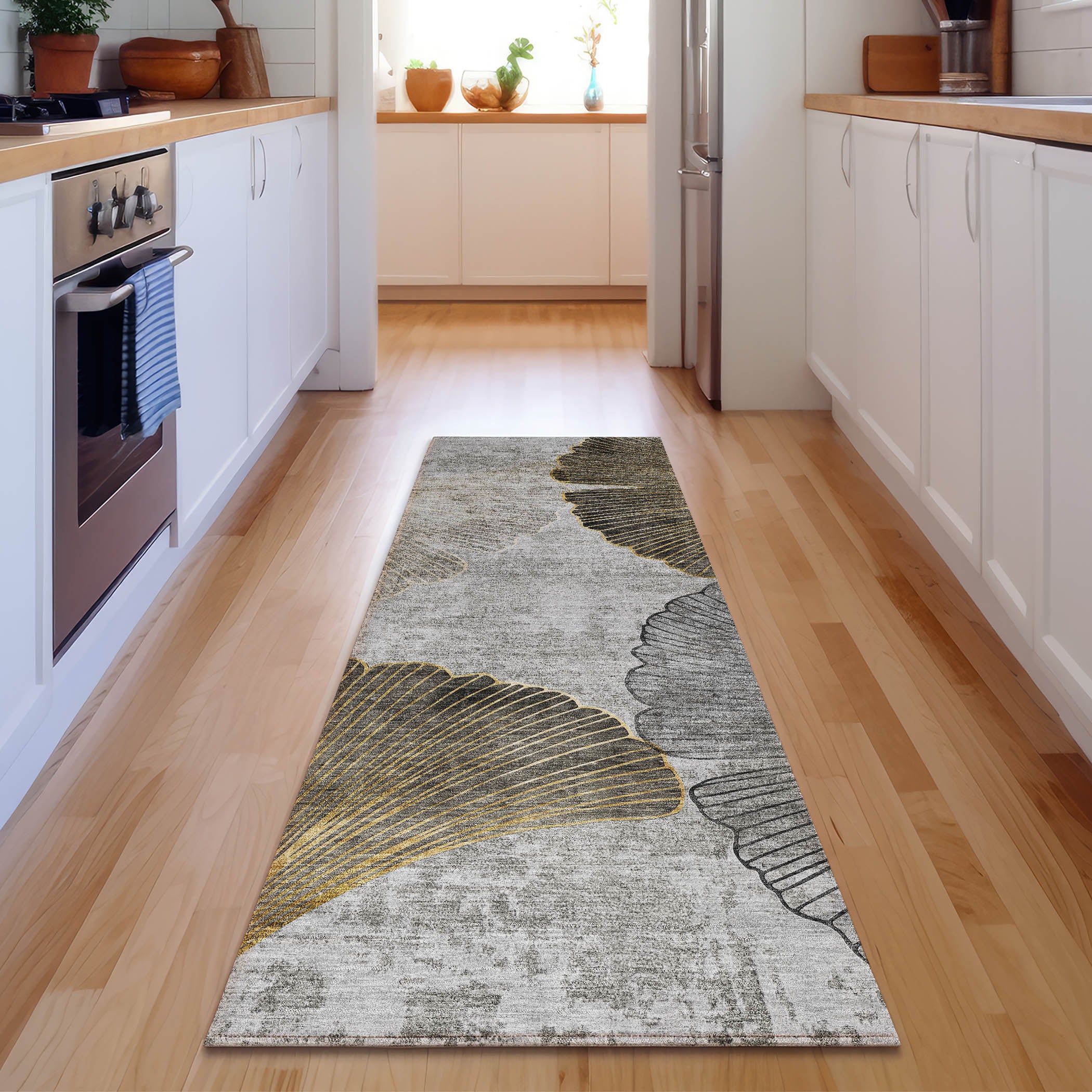 Sarajevo Machine Washable Transitional Gray Rug 2'3" x 7'6" #shape_Runner