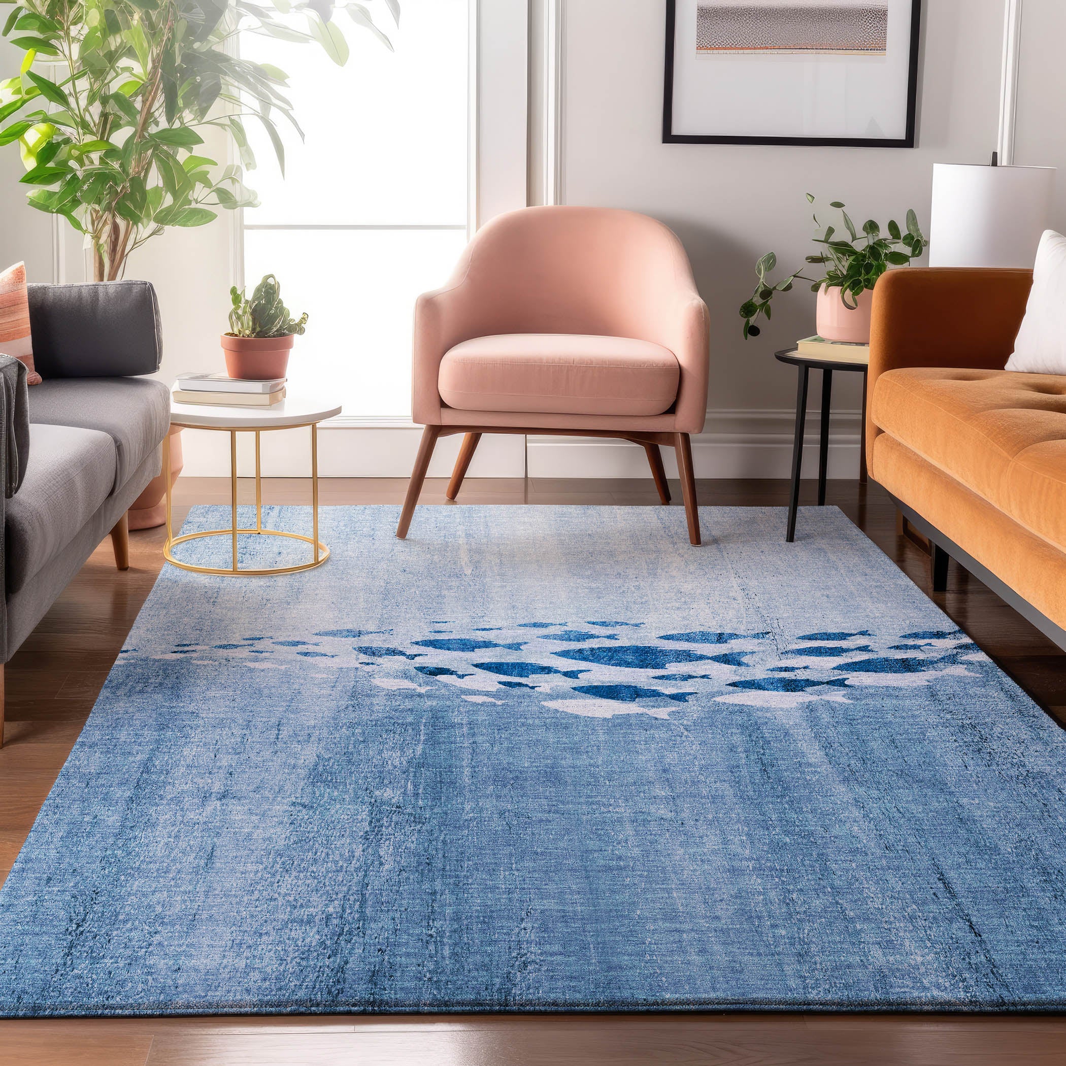 Athens Machine Washable Transitional Blue Rug 2'6" x 3'10" #shape_Rectangle