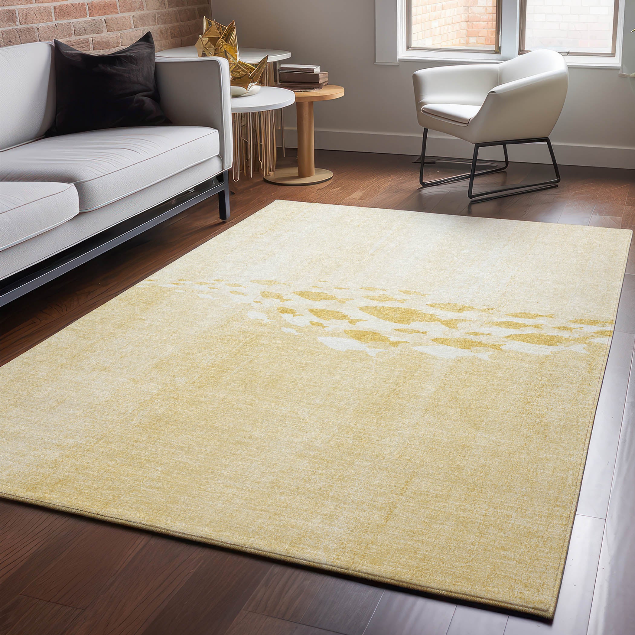Athens Machine Washable Transitional Gold Rug 2'6" x 3'10" #shape_Rectangle