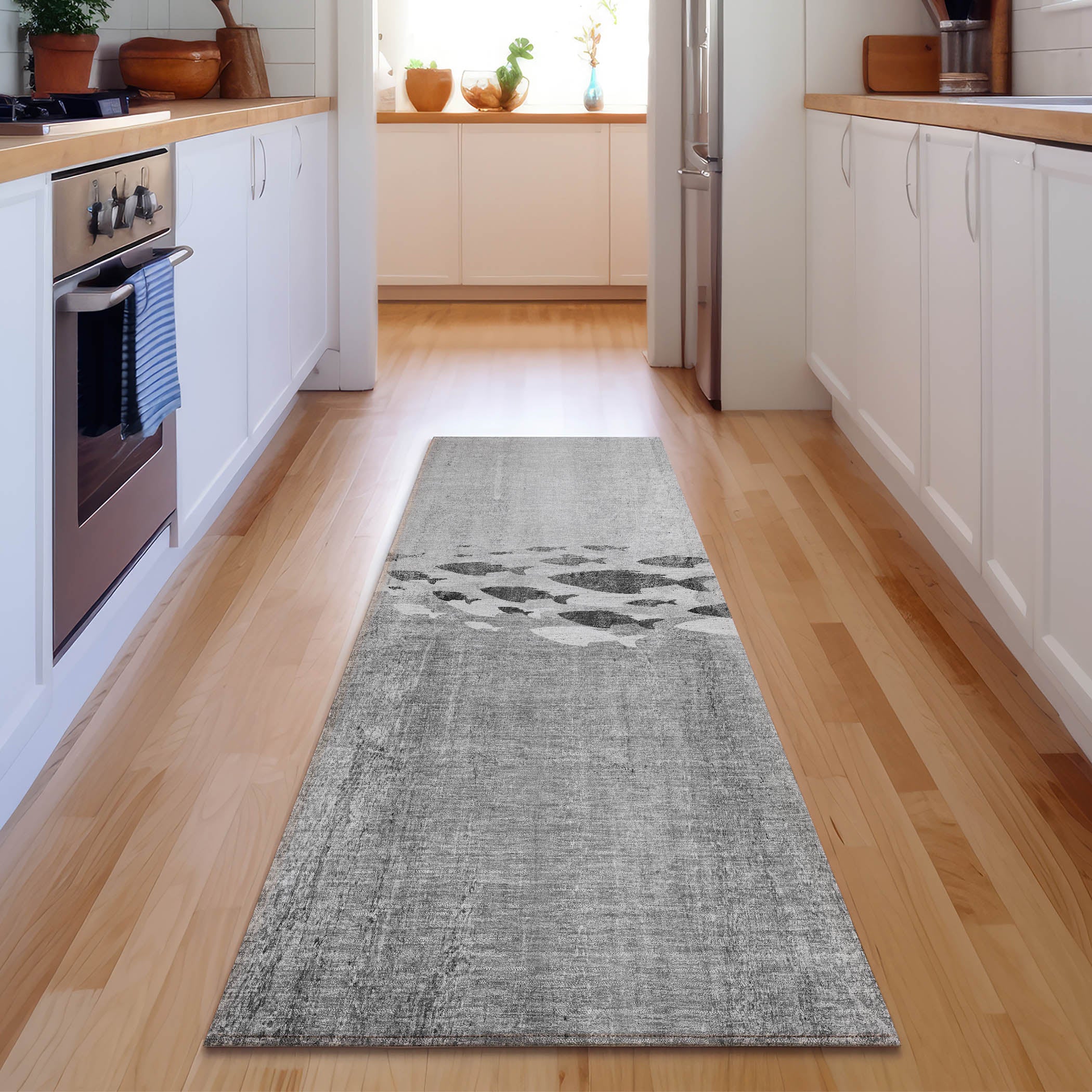 Athens Machine Washable Transitional Gray Rug 2'3" x 7'6" #shape_Runner