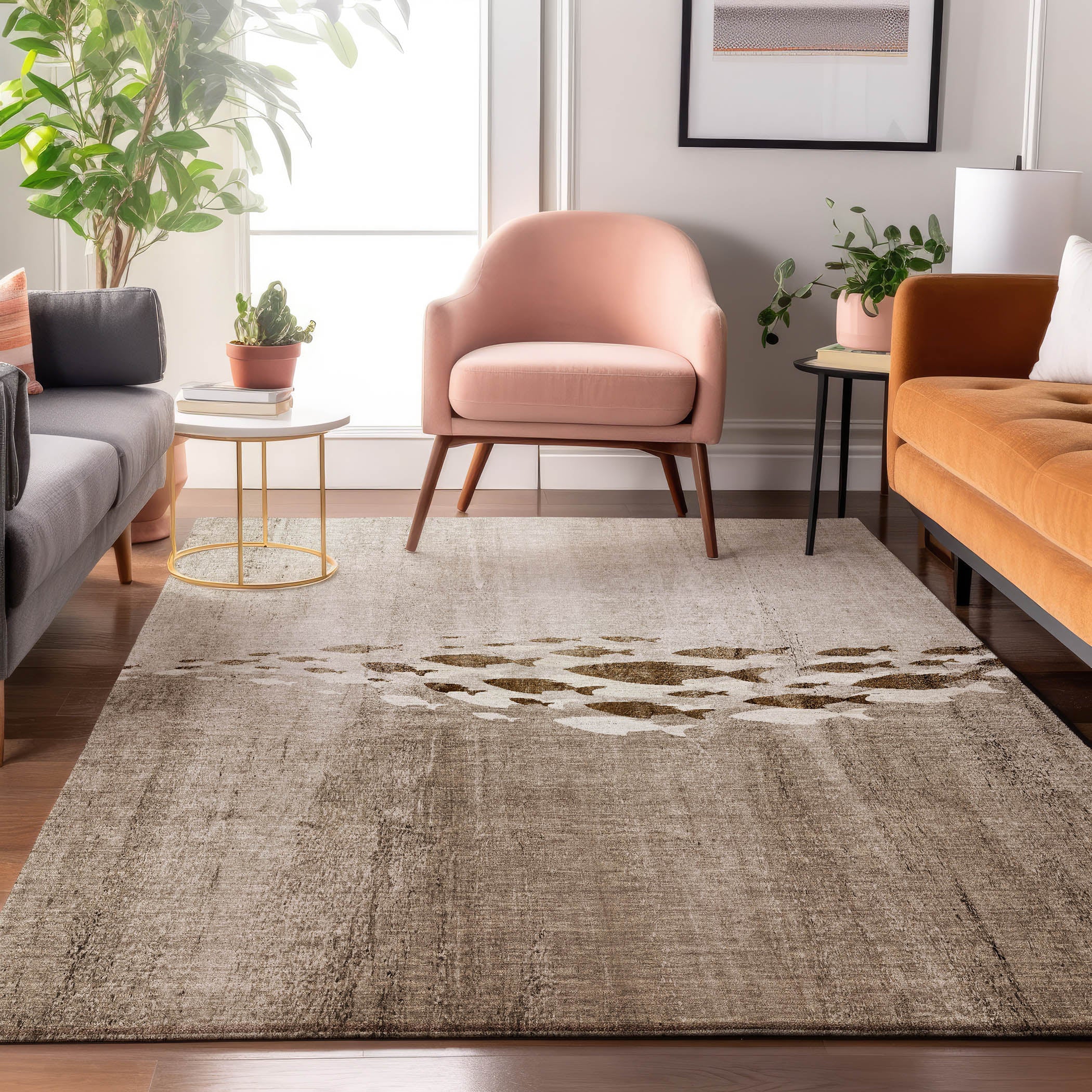 Athens Machine Washable Transitional Taupe Brown Rug 2'6" x 3'10" #shape_Rectangle