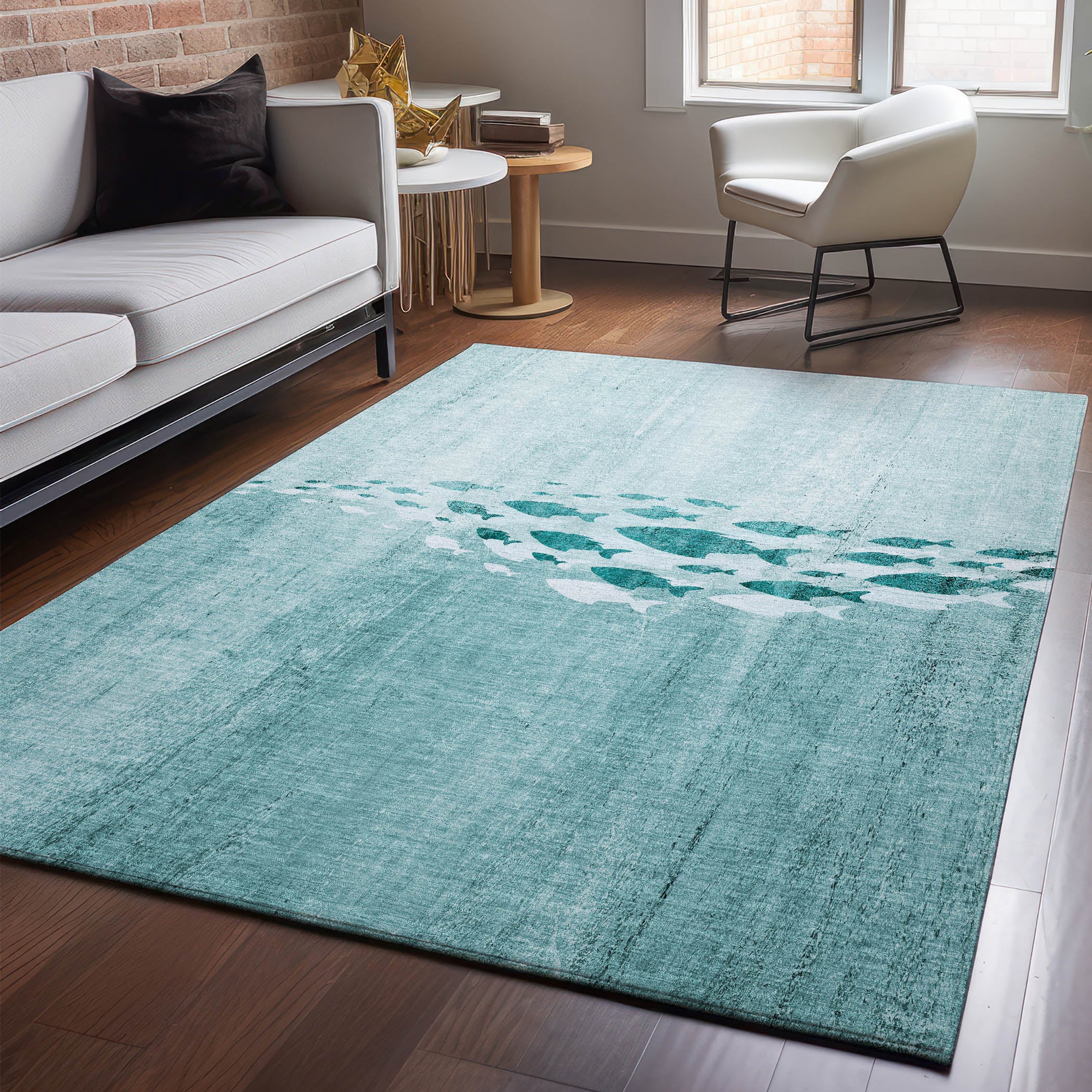 Athens Machine Washable Transitional Teal Rug 2'6" x 3'10" #shape_Rectangle