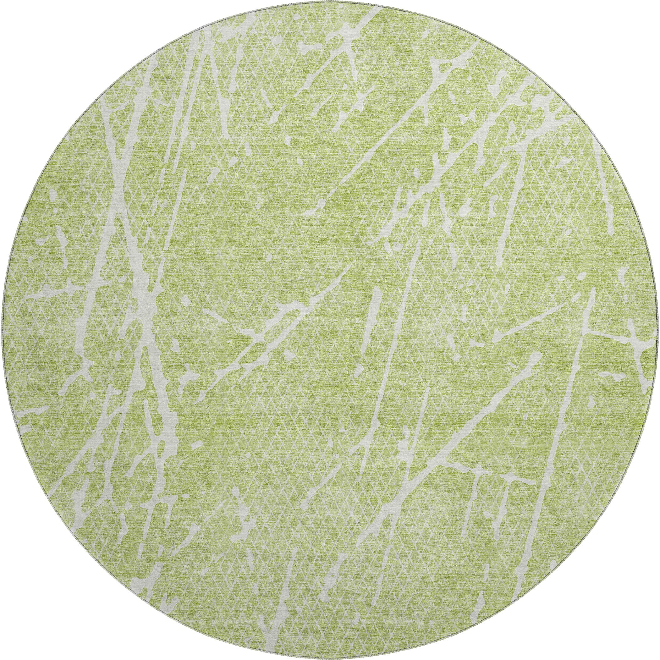Luang Prabang Machine Washable Transitional Aloe Green Rug 8' x 8' #shape_Round