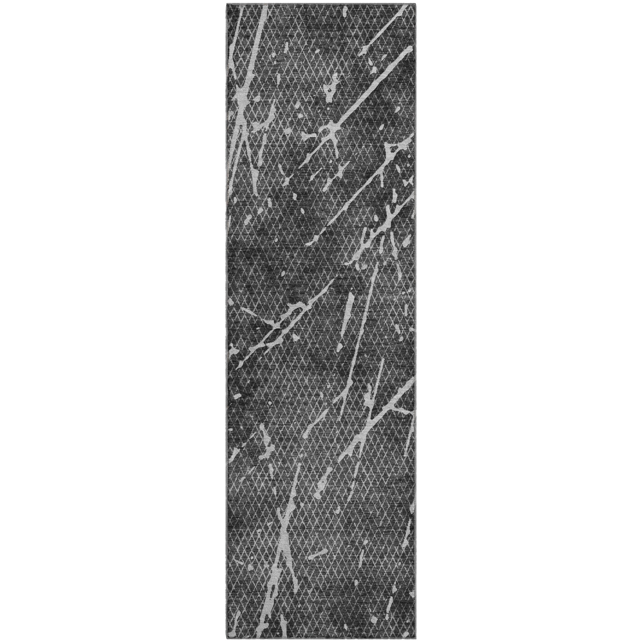 Luang Prabang Machine Washable Transitional Charcoal Gray Rug 2'3" x 7'6" #shape_Runner