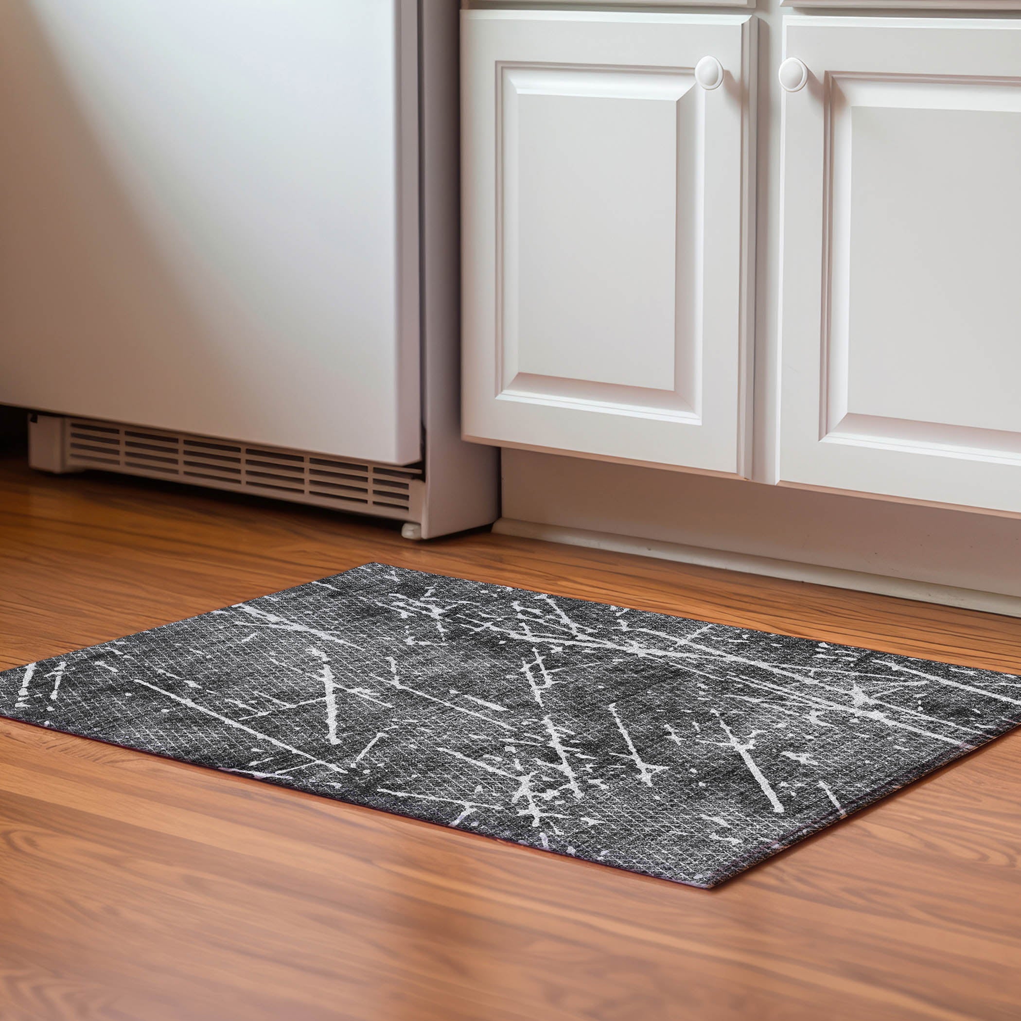 Luang Prabang Machine Washable Transitional Charcoal Gray Rug 1'8" x 2'6" #shape_Rectangle
